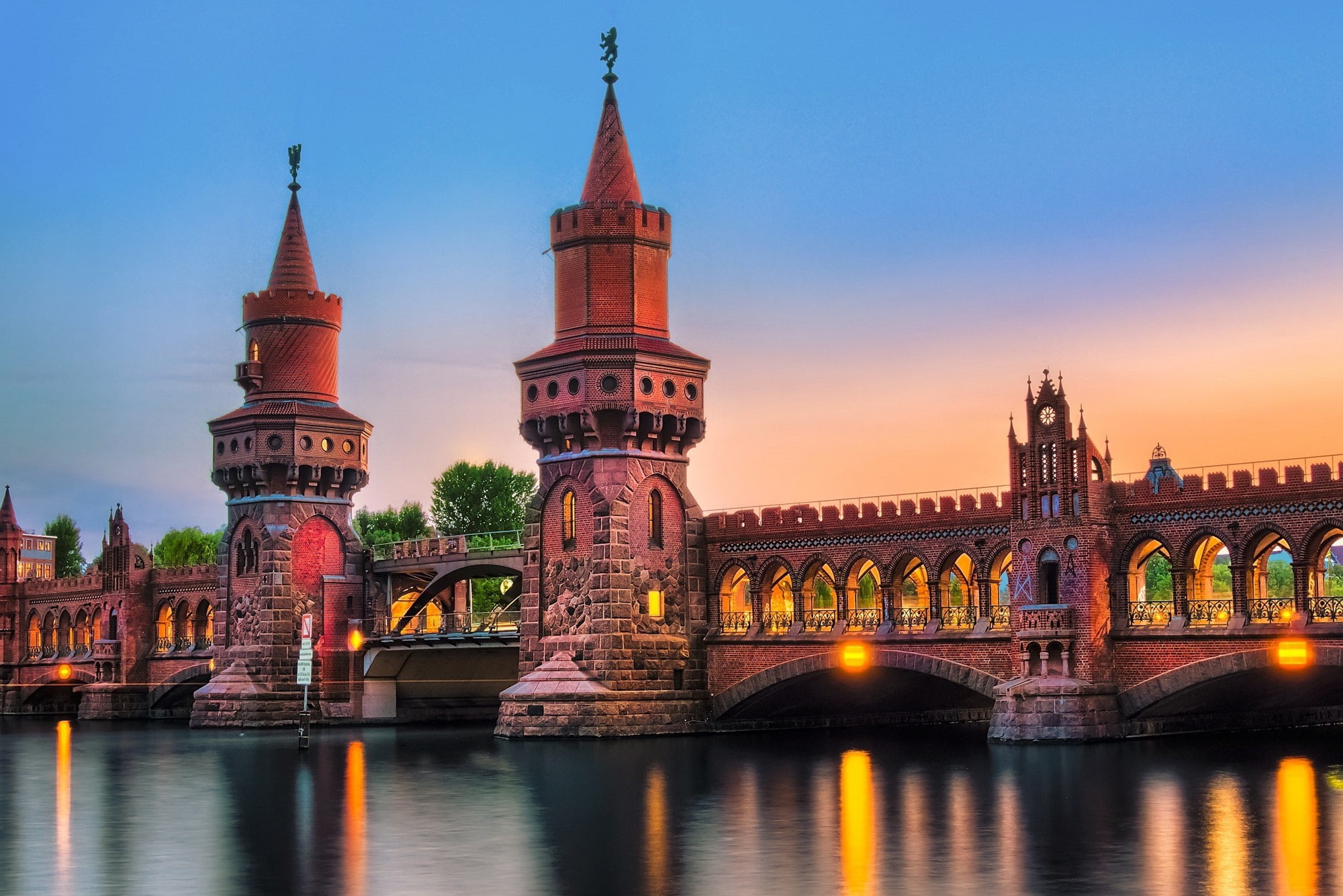 1080P, Night, germany, Spree, lights, Berlin, bridge, Oberbaumbrücke, Oberbaumbryukke, Deutschland, city, river, HD Wallpaper