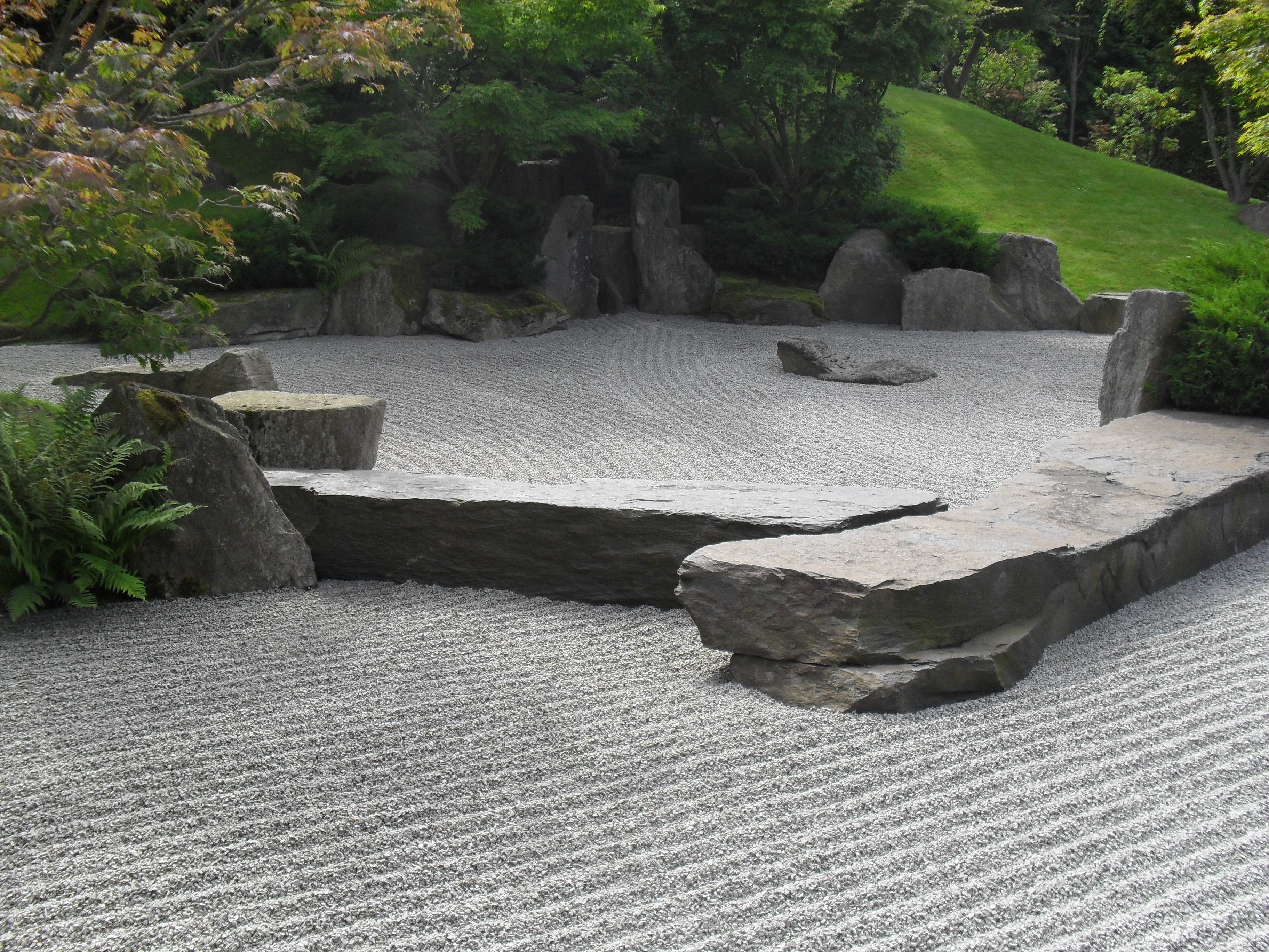 nature, zen, tree, tranquility, solid, garden, gray, harken, 2K, beside, plant, stone, hill, day, formal garden, japanese garden, tranquil scene, high angle view, HD Wallpaper