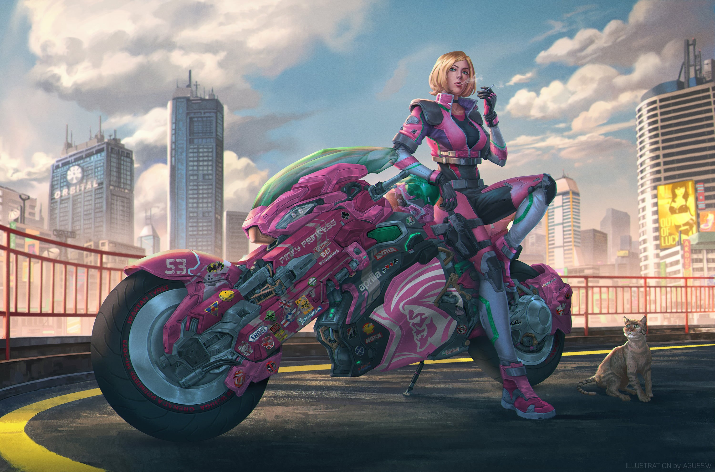 Girl, Cyberpunk, Car, Blonde, Motorcycle, Sci Fi, 2K, Vehicle, HD Wallpaper