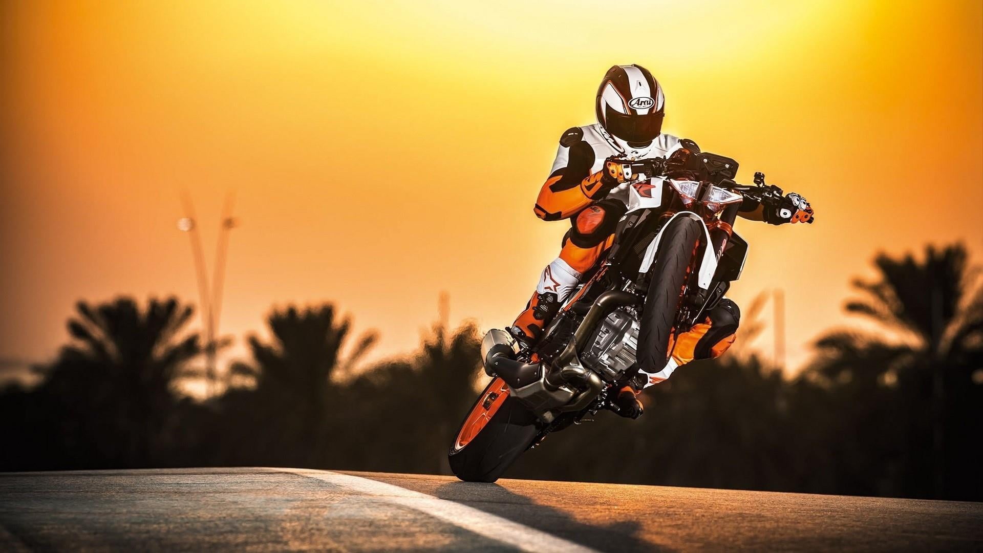 sky, extreme sport, land vehicle, motorsport, motorbike, headwear, crash helmet, transportation, orange color, riding, 1080P, motorcycling, motorcycle, HD Wallpaper