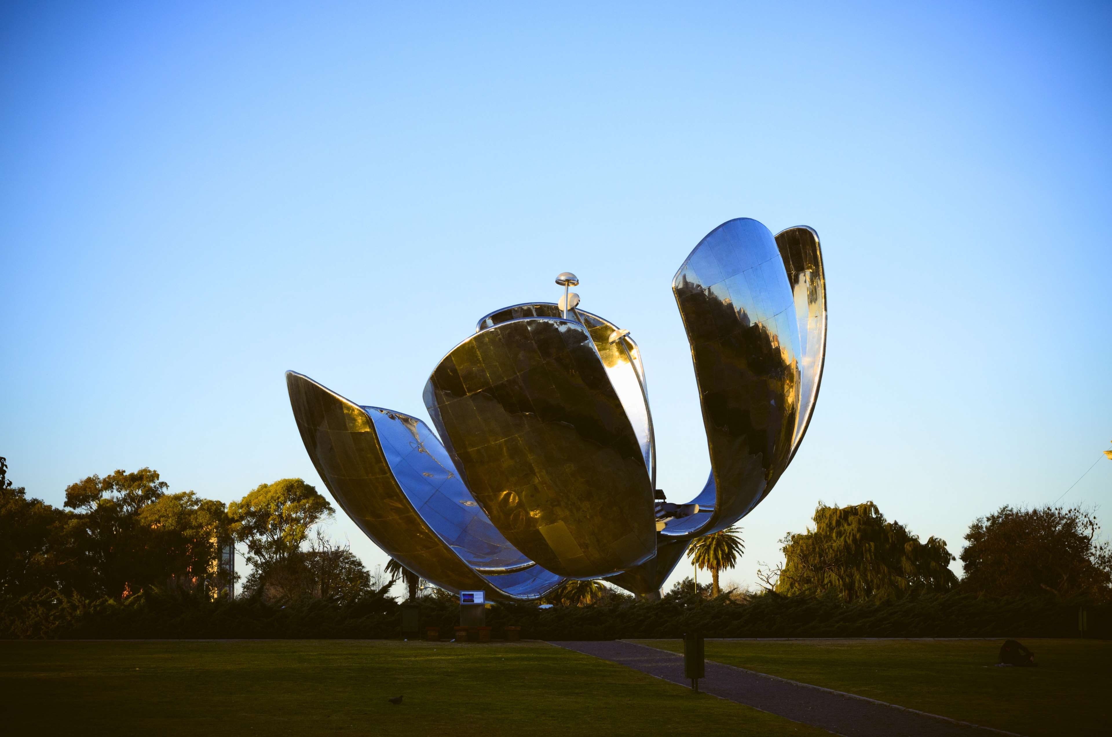 circle, sunlight, metal, sky, silver colored, satellite, shape, floralis generica, plant, argentina, balloon, no people, geometric shape, low angle view, HD Wallpaper