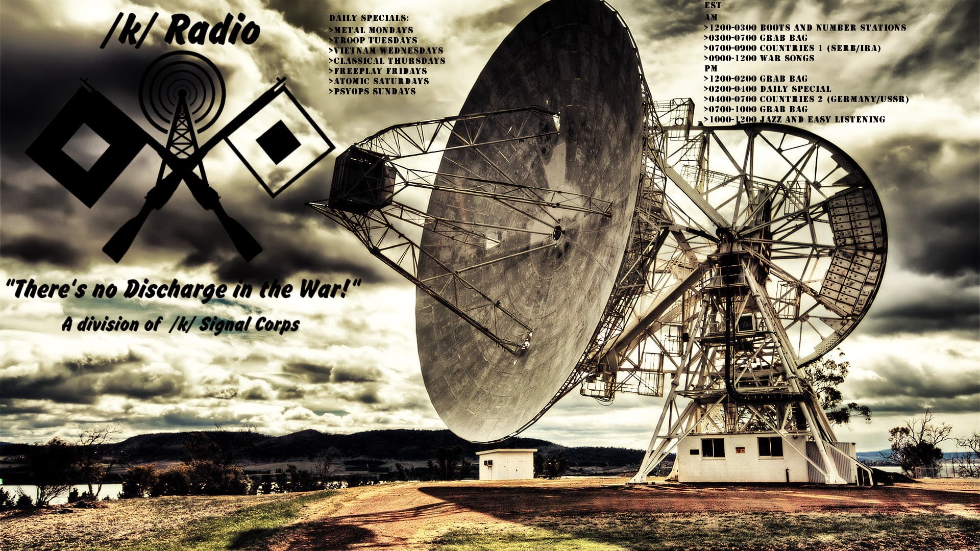 antenna, sign, building exterior, satellite dish, 1080P, abandoned, damaged, nature, typography, outdoors, text, sky, old, digital art, cloud - sky, technology, HD Wallpaper