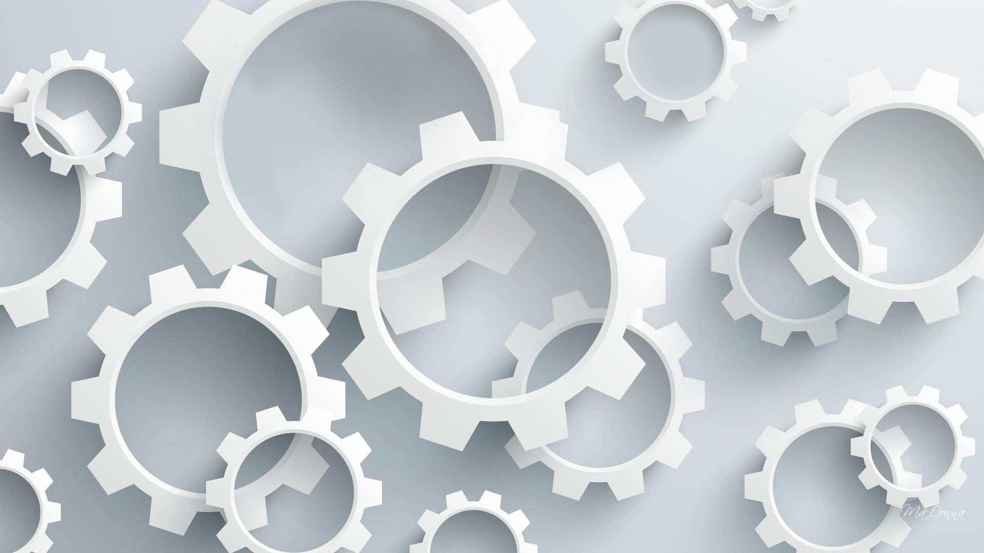 black and white, 3d and abstract, 1080P, gray, simple, gears, round, technology, geometrics, HD Wallpaper