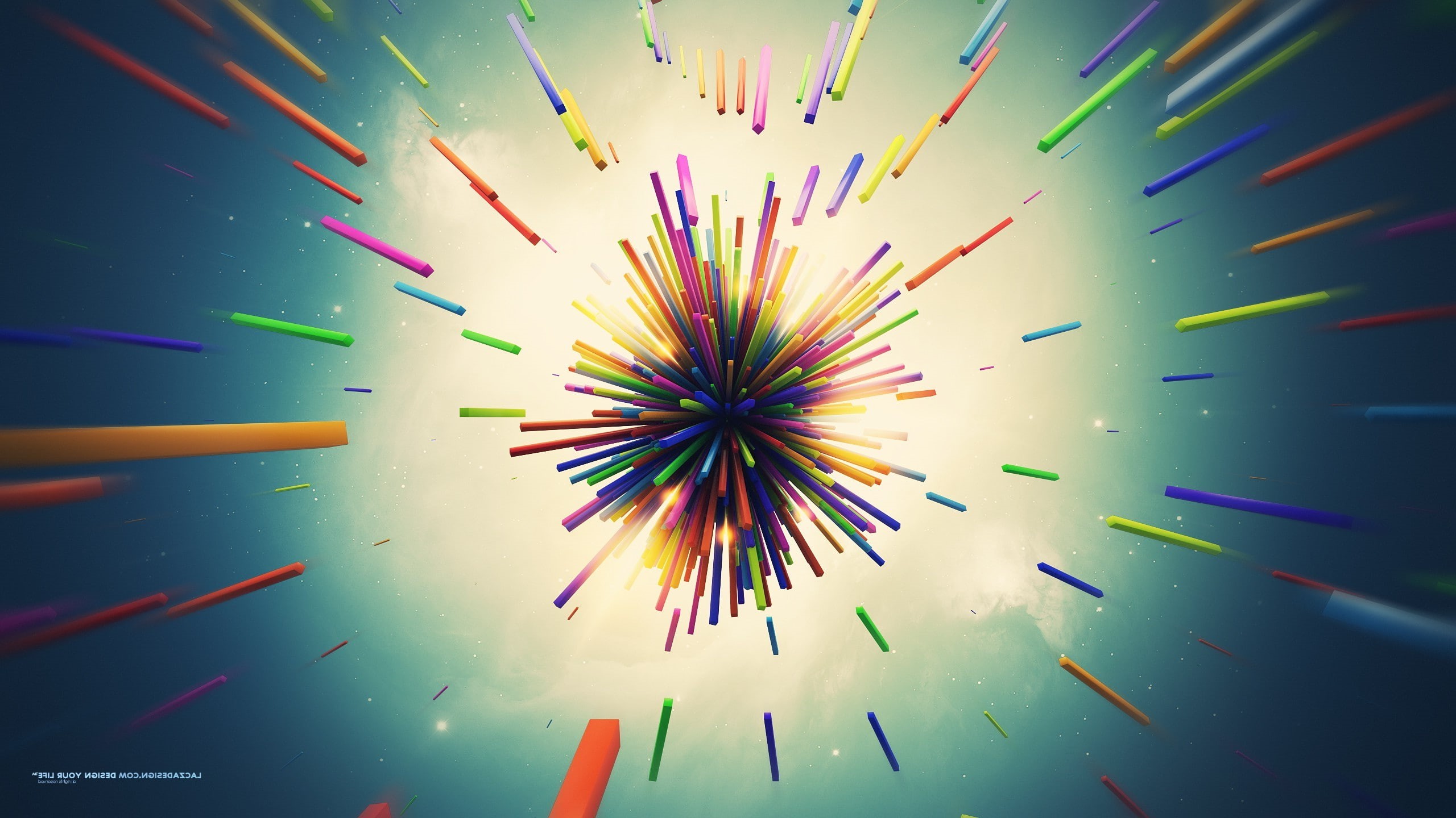 digital art, 3d, Lacza, shapes, Explosion, abstract, 2K, Colorful, HD Wallpaper
