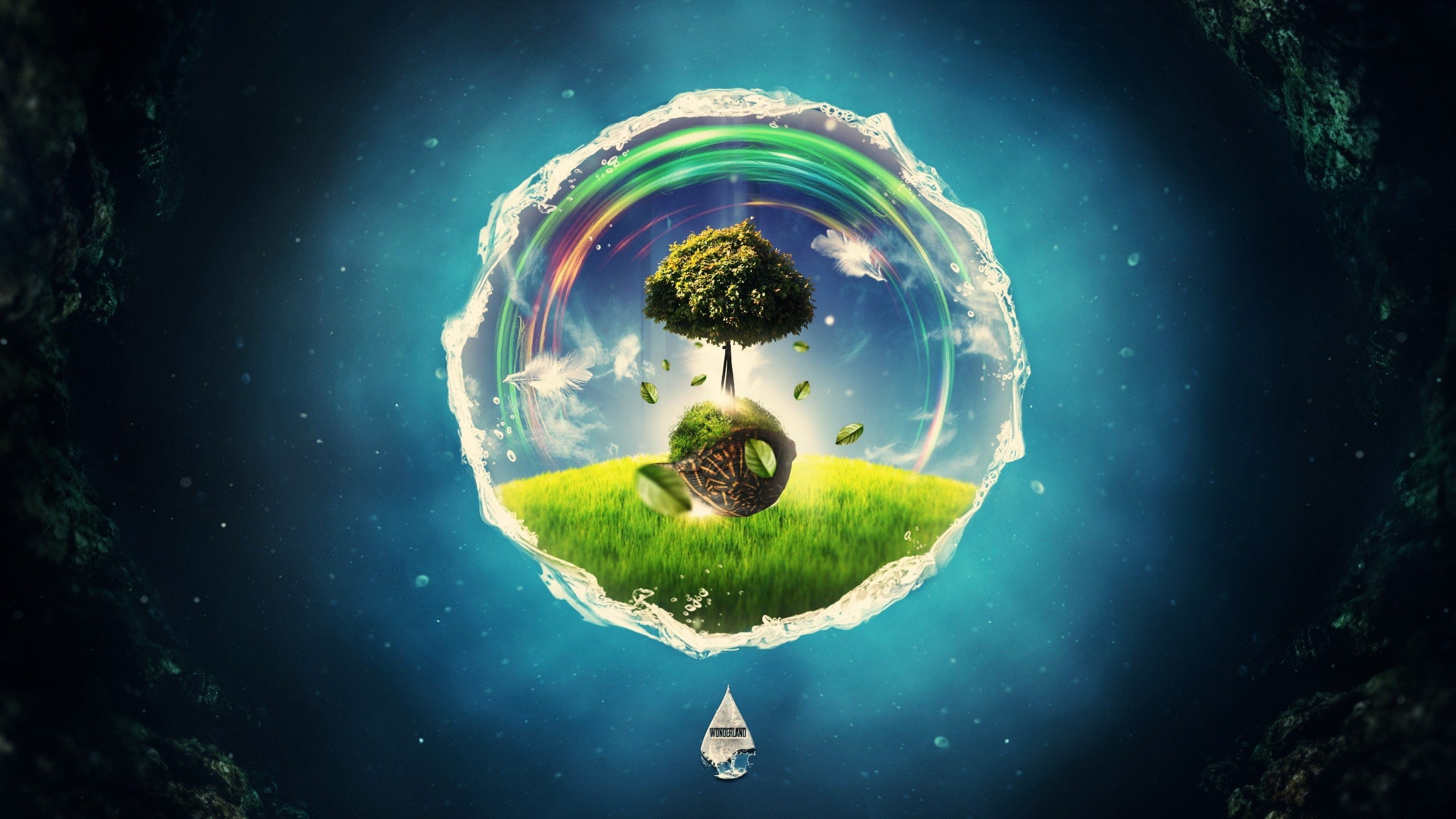 grass, nature, dark, 2K, stars, trees, abstract, bubbles, lacza, HD Wallpaper