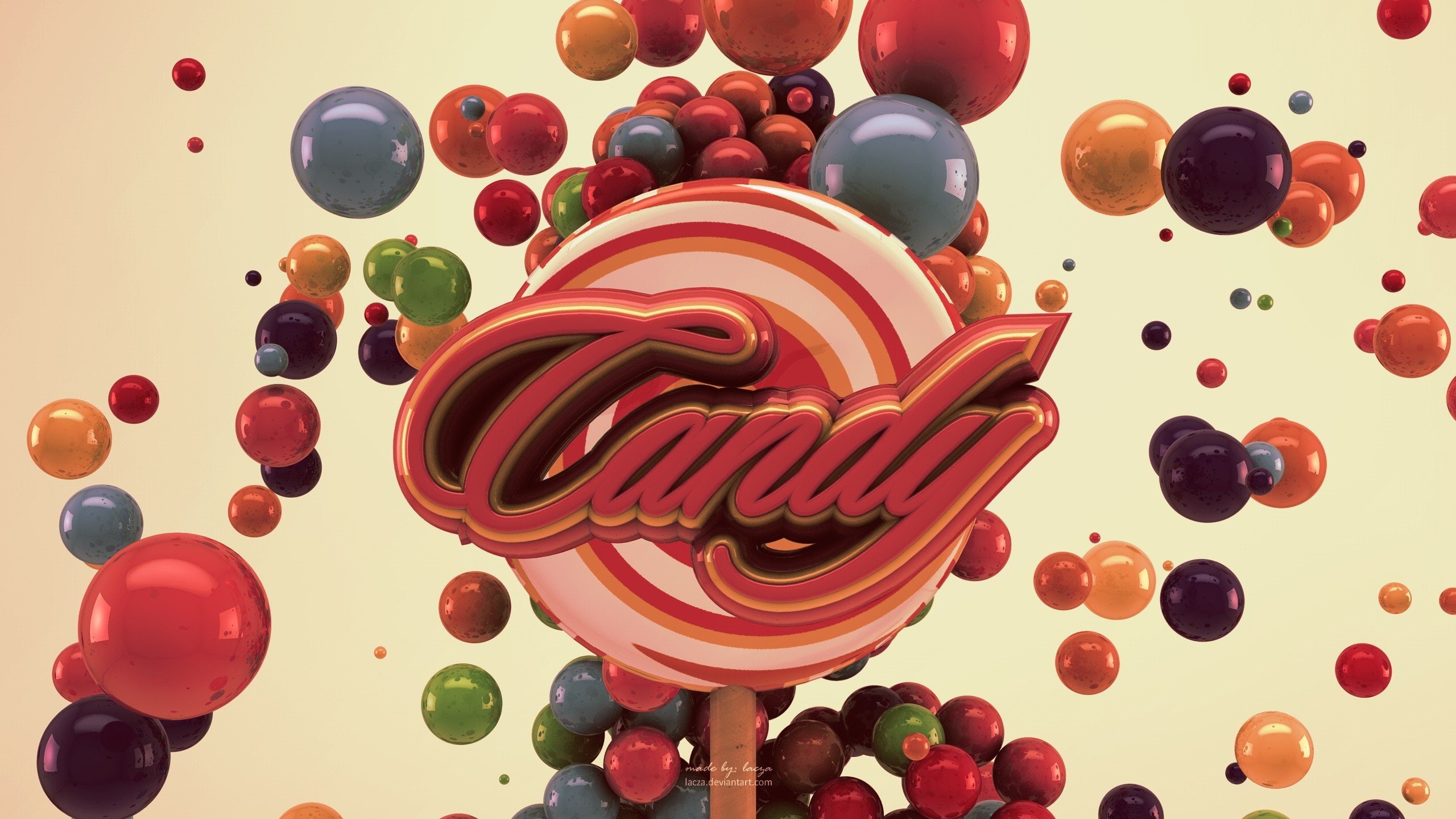 2K, candies, spheres, abstract, lacza, typography, HD Wallpaper