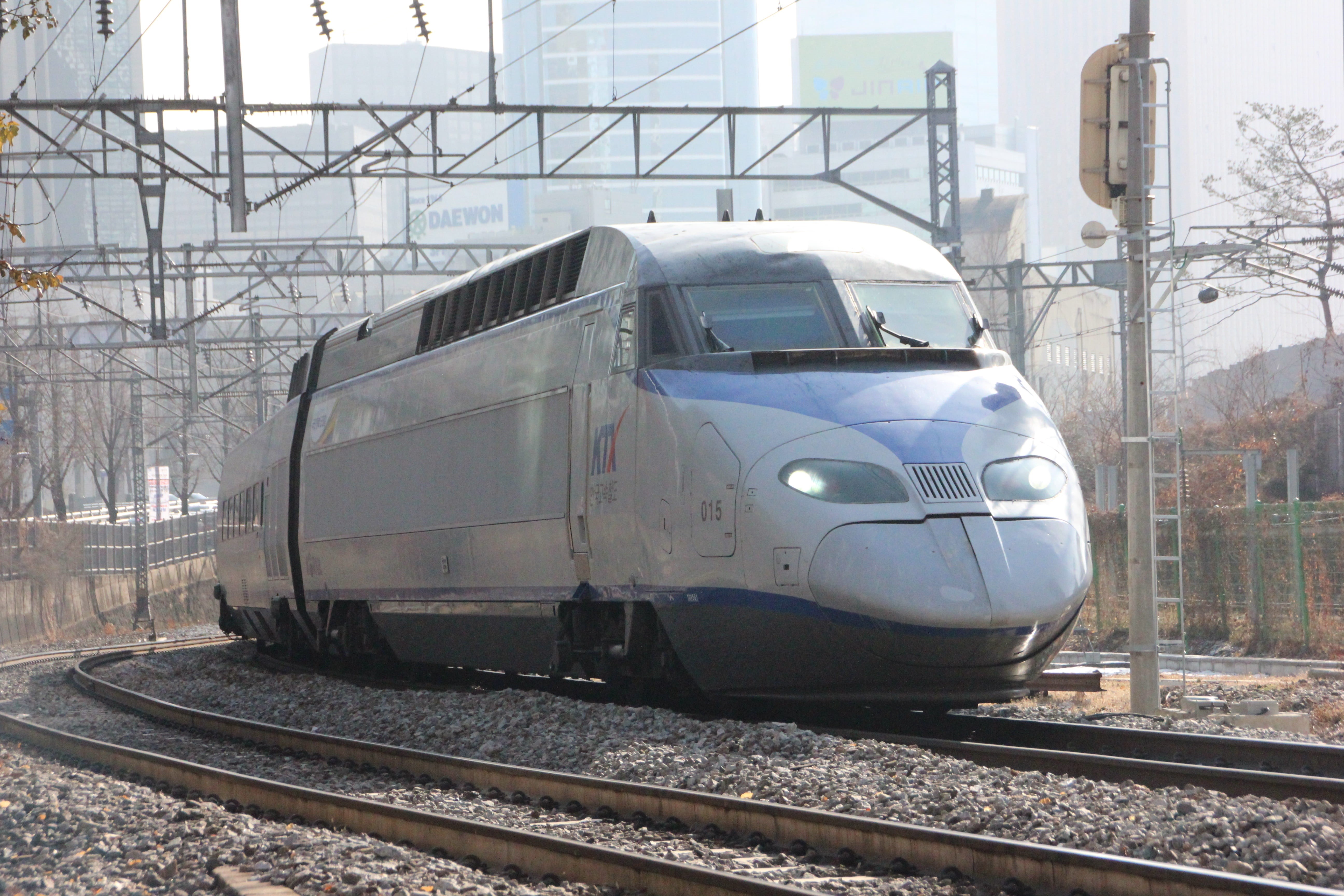 train, 5K, transportation, day, electric car, telephone poles, outdoors, ktx, cold temperature, high-speed rail, high-speed trains, nature, railroad track, HD Wallpaper