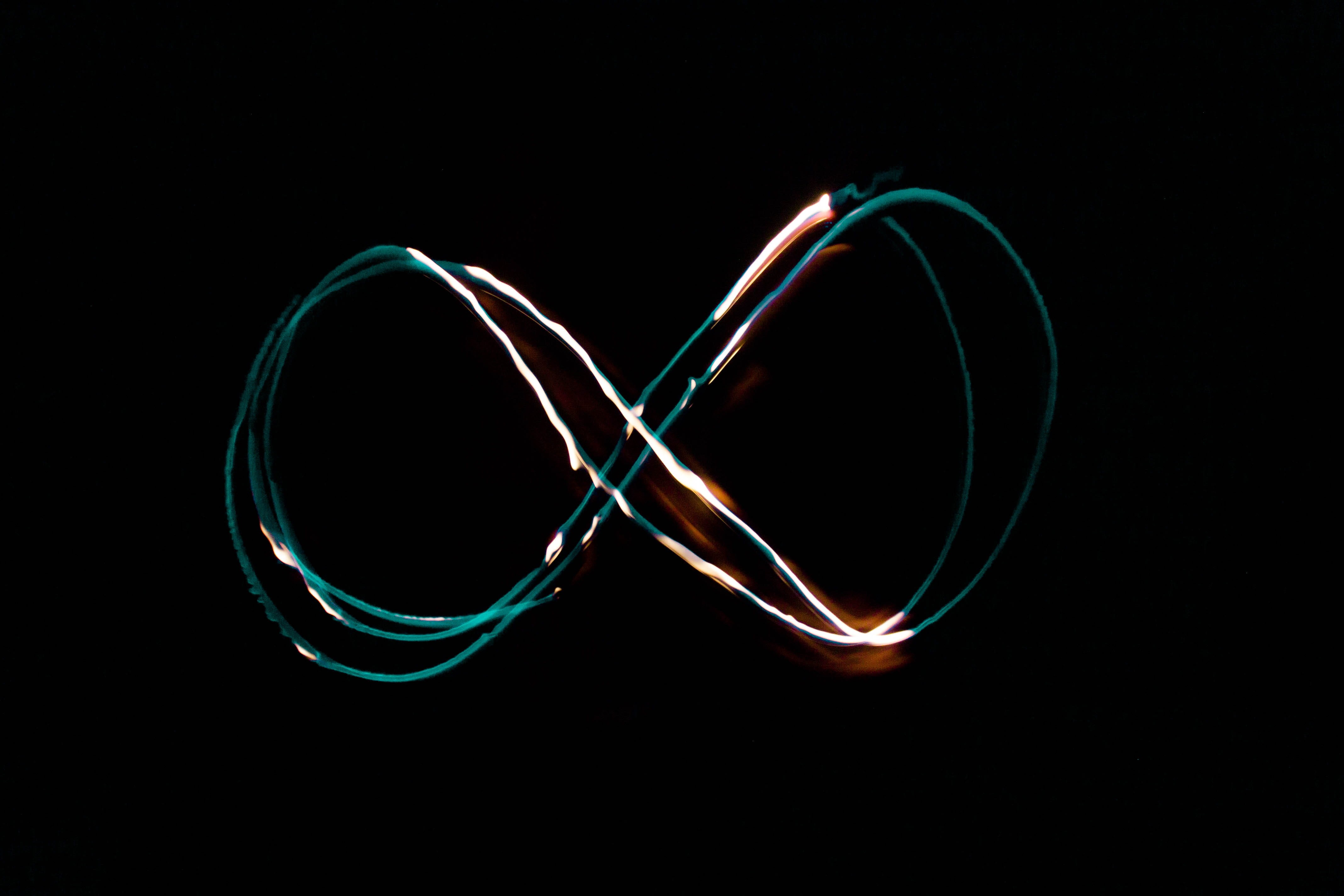 indoors, abstract, emotion, spiral, lights, close-up, speed, positive emotion, infinity, black background, sign, black, shape, long, motion, dark, connection, HD Wallpaper