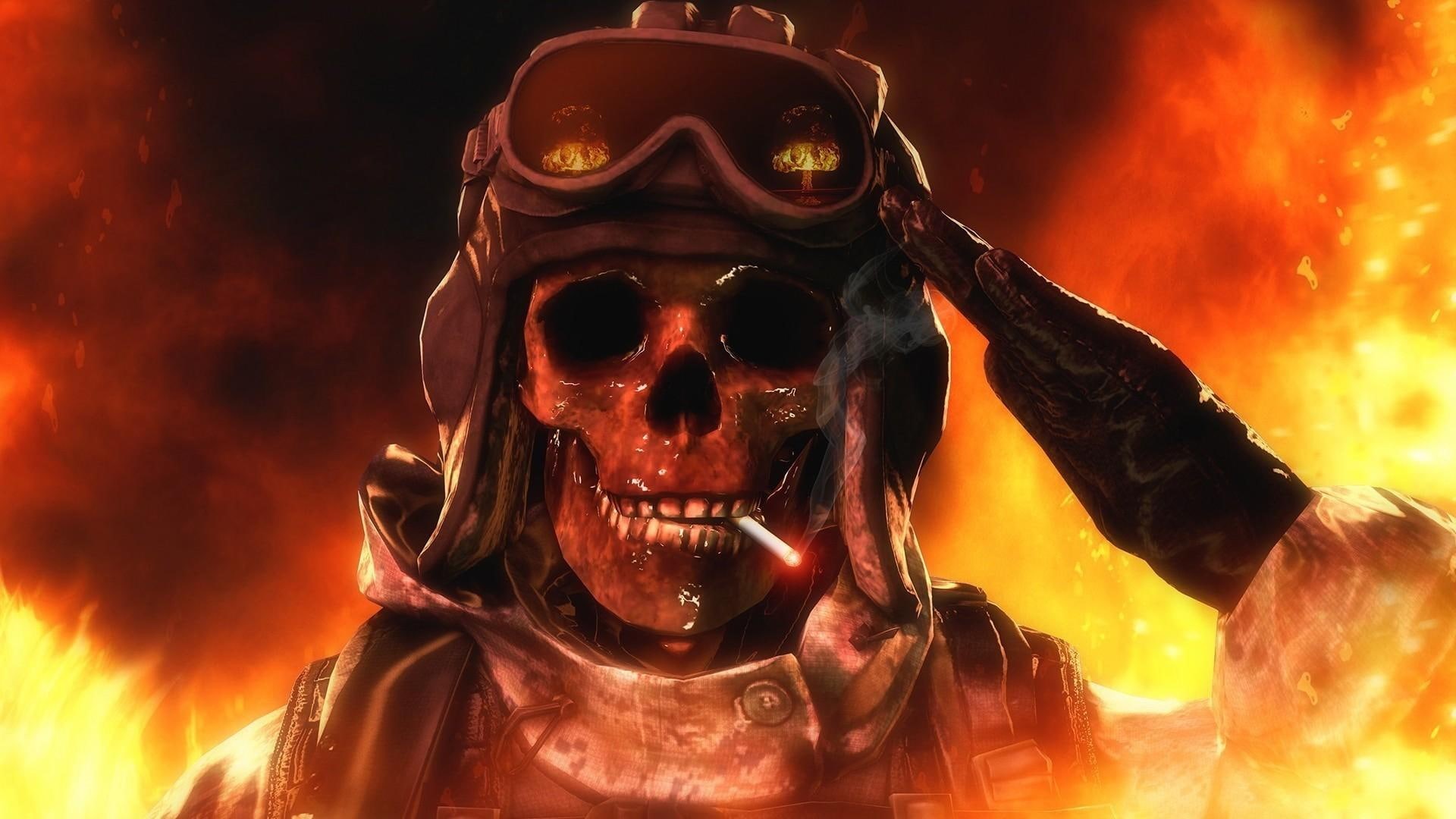 1080P, dead, man, fire, smoking, skull, head, HD Wallpaper