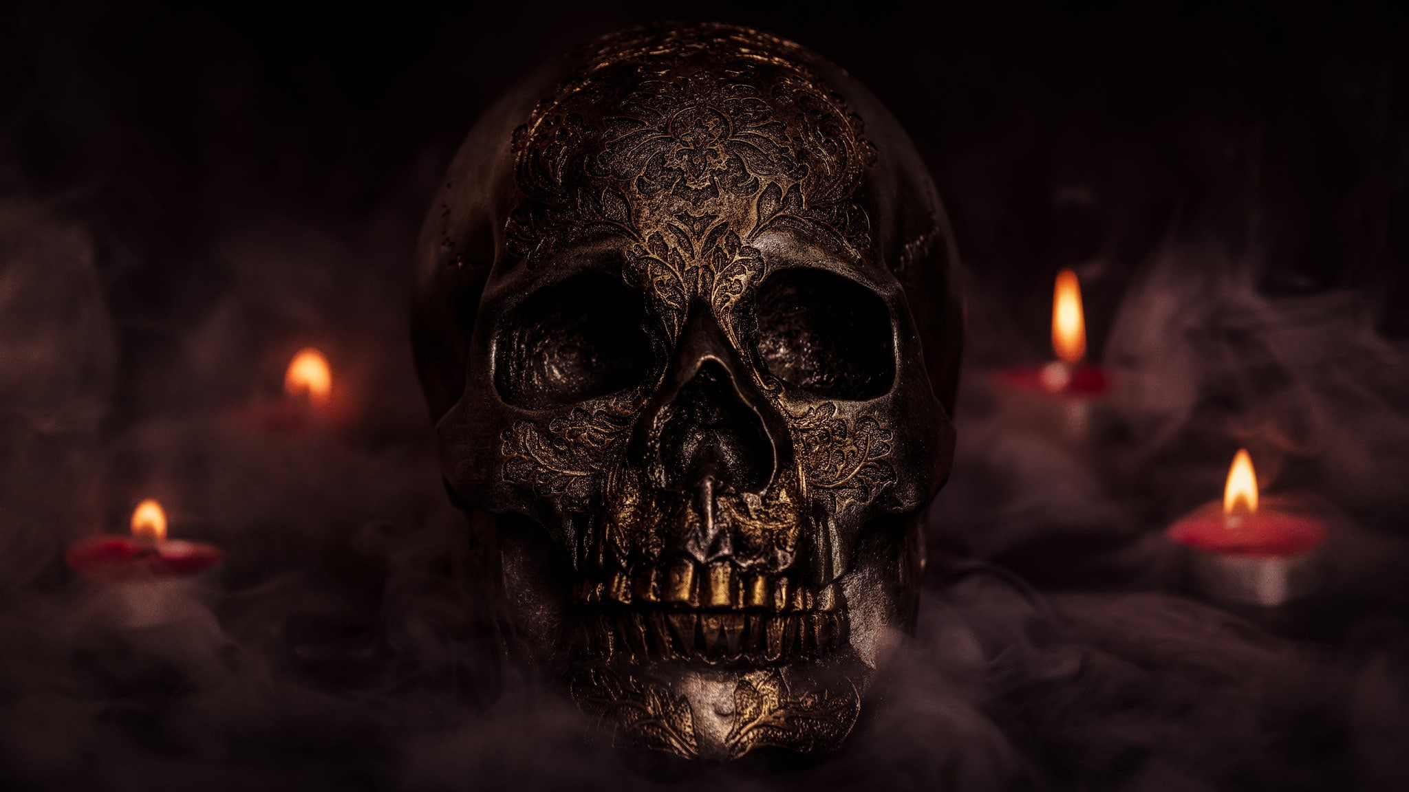 500px, 1080P, candles, skull, smoke, HD Wallpaper