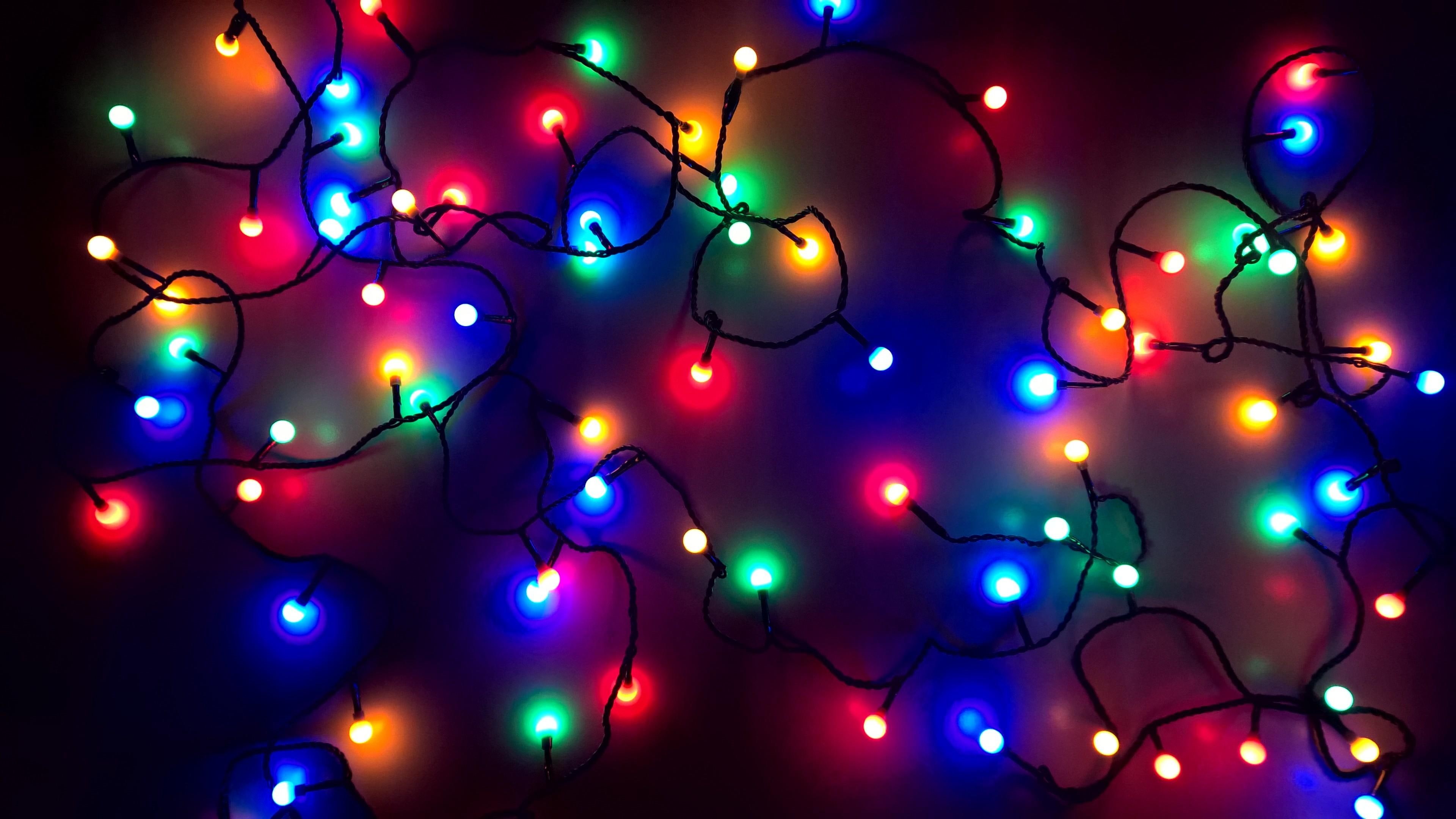 colorful, lights, christmas, celebration, 4K, HD Wallpaper