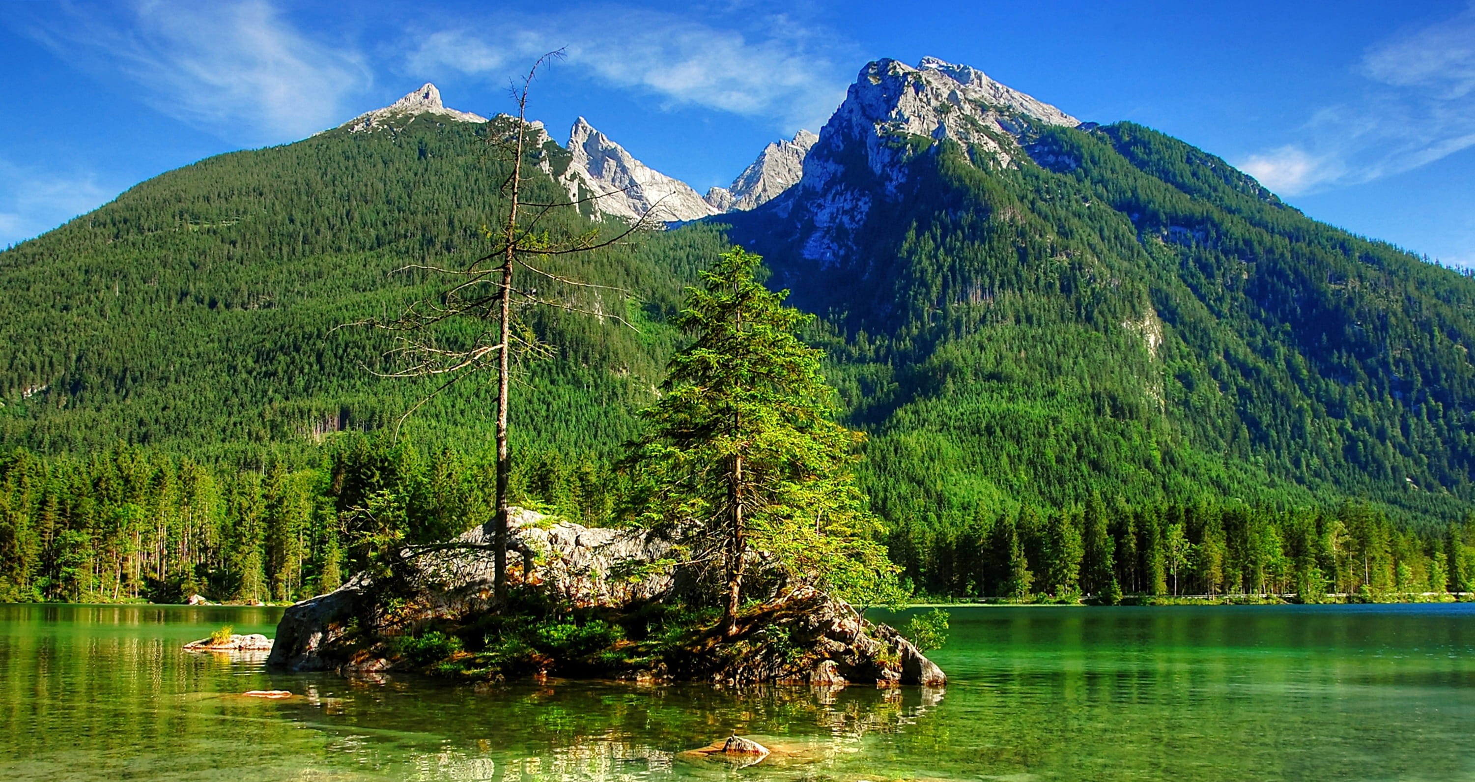 adventure, mountain, water, hiking, scenics - nature, Ramsau, scenics, panorama, coniferous tree, european Alps, mood, idyllic, 2K, outdoors, berchtesgaden national park, HD Wallpaper