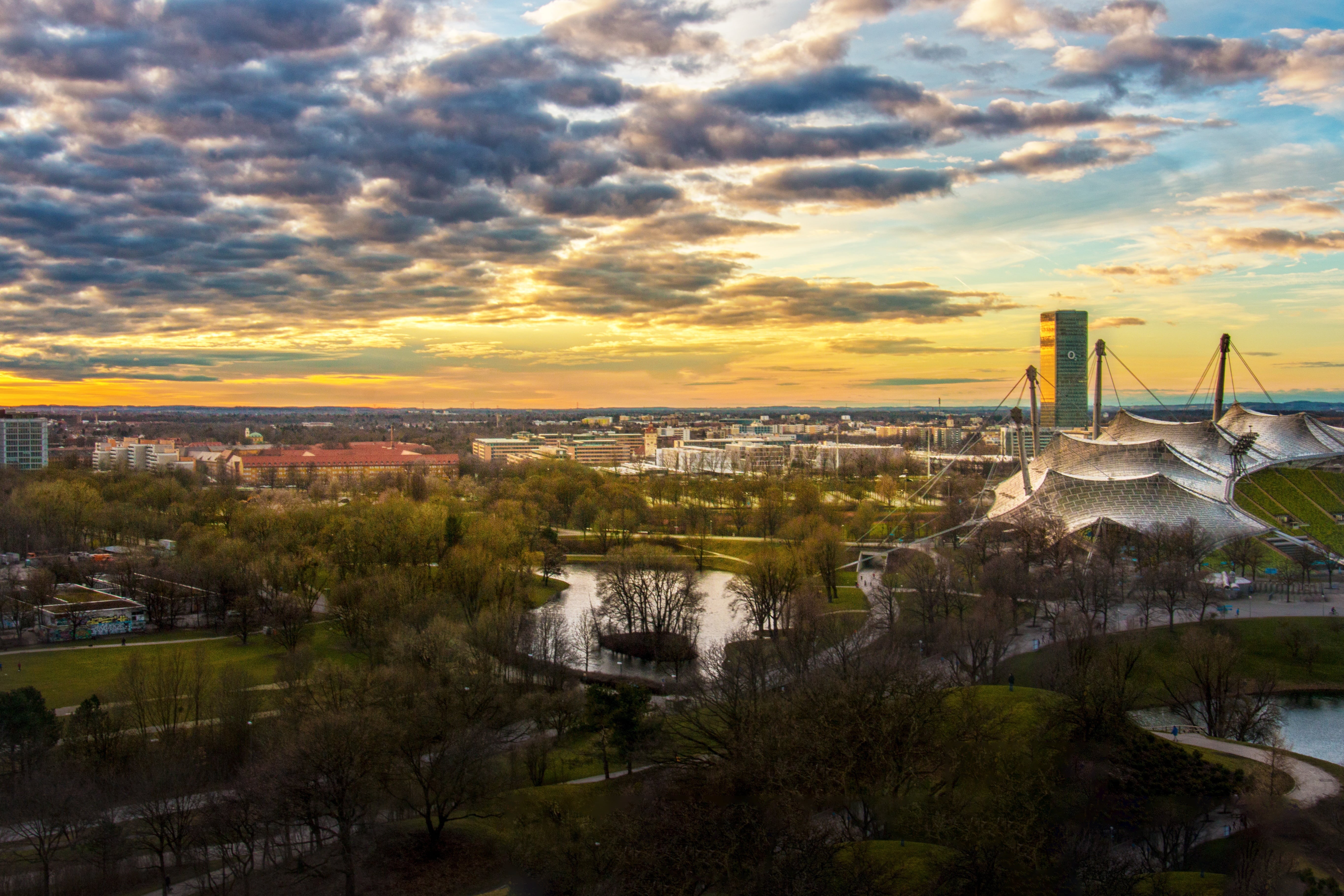 nature, building exterior, aerial, daytime, blue hour, city, vision, plant, built structure, evening sky, abendstimmung, sunset, munich, dusk, hill, atmosphere, HD Wallpaper