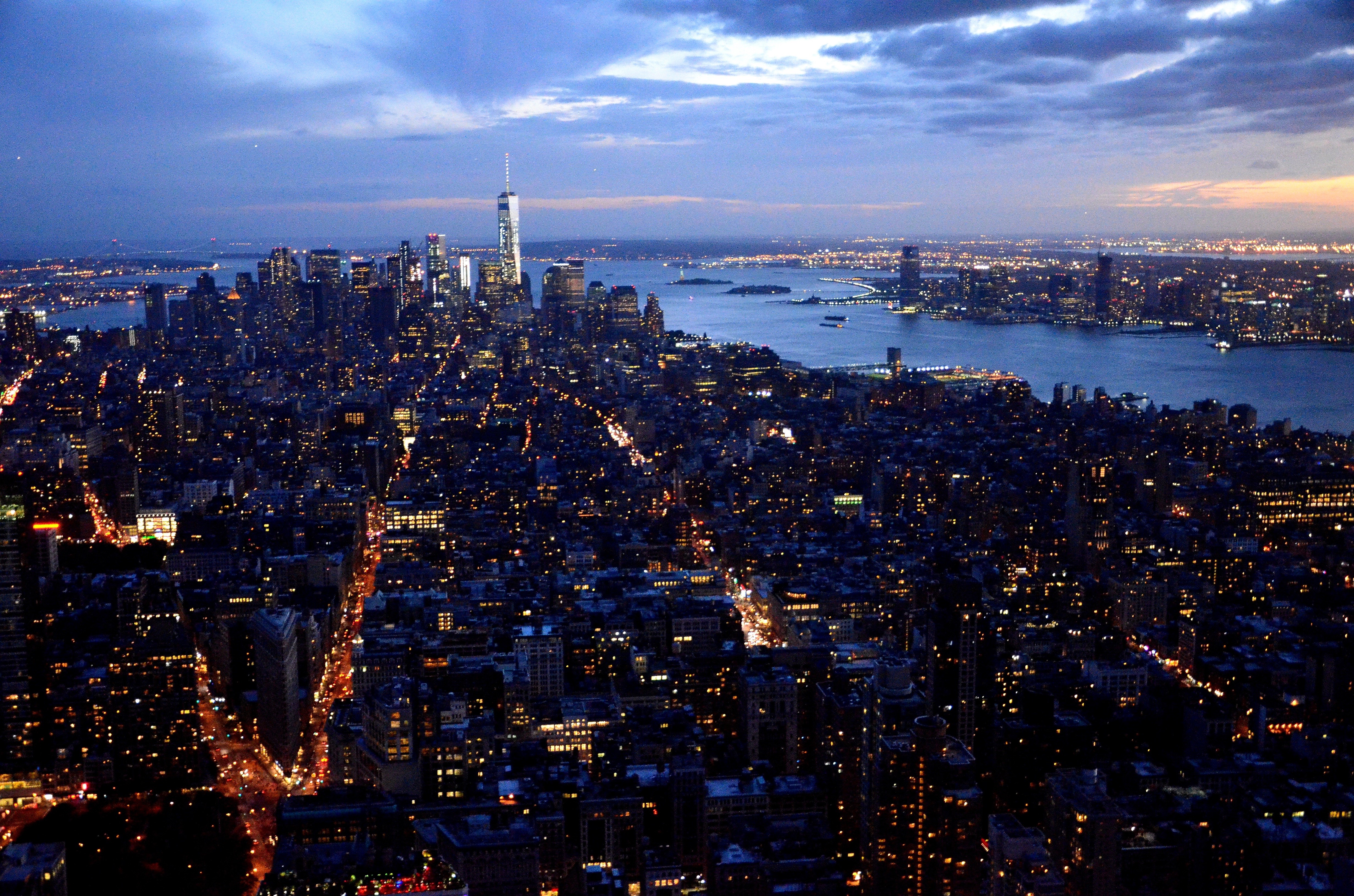dusk, nature, outdoors, sunset, manhattan, urban, horizon, old, capital, darkness, travel destinations, cityscape, manhattan - New York City, big city, HD Wallpaper