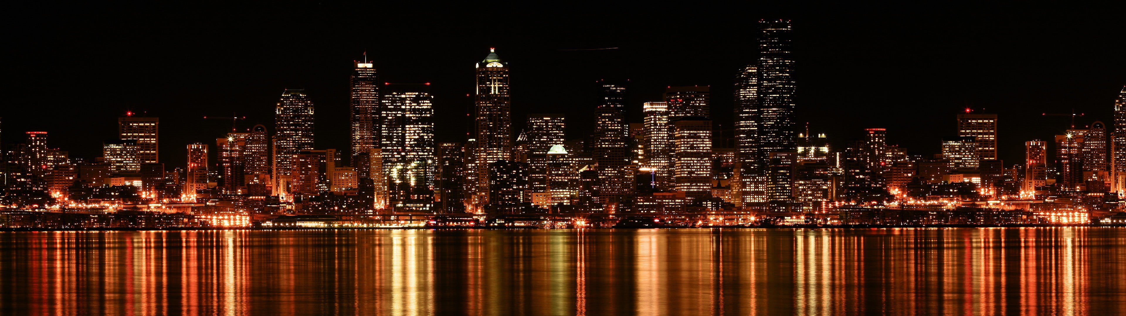 buildings, tower, waterfront, financial District, illuminated, british Columbia, night, panoramic, modern, vancouver - Canada, concrete, skyscraper, building Exterior, HD Wallpaper