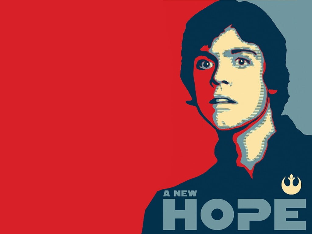 Jedi, colored background, red, Hope posters, aggression, headshot, young adult, human face, cut out, Star Wars: Episode IV - A New Hope, communication, HD Wallpaper