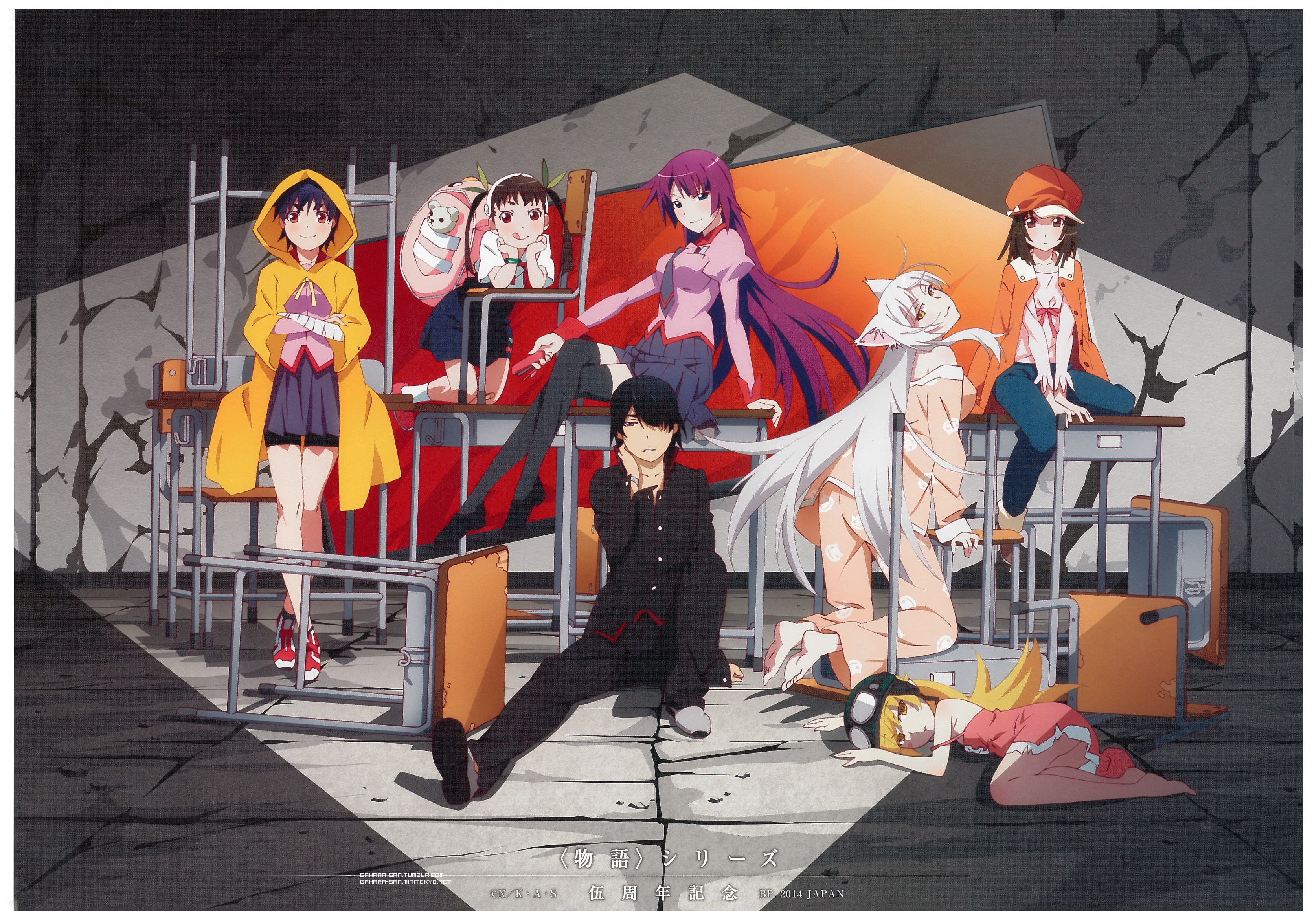 Koyomi Araragi, Nadeko Sengoku, Anime, Shinobu Oshino, Bakemonogatari, Monogatari (Series), Hitagi Senjōgahara, Tsubasa Hanekawa, Mayoi Hachikuji, Black Hanekawa, HD Wallpaper