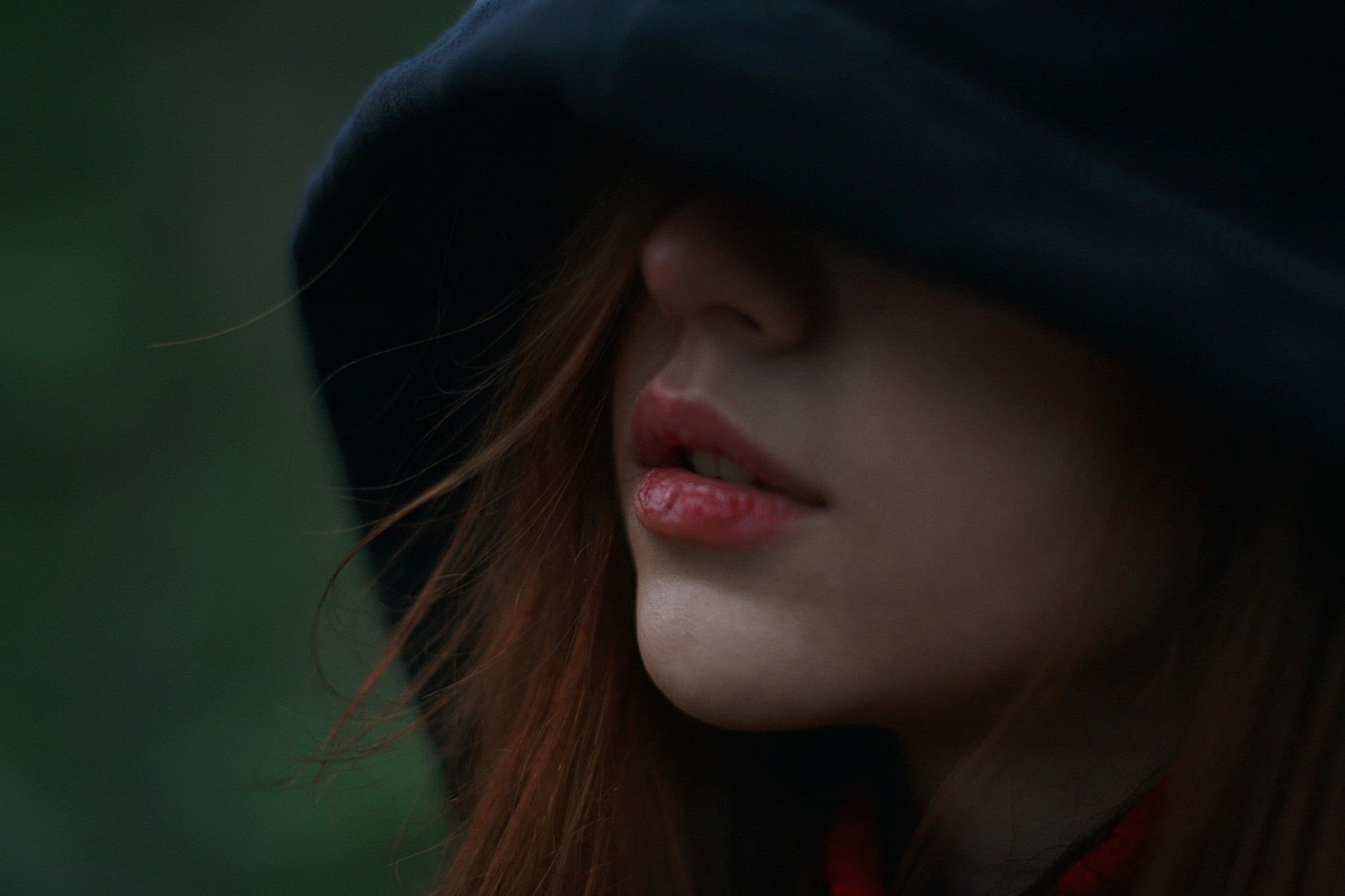 human face, one person, headshot, adult, make-up, redhead, clothing, human hair, teenager, hoods, hair, close-up, contemplation, fashion, young adult, 1080P, HD Wallpaper