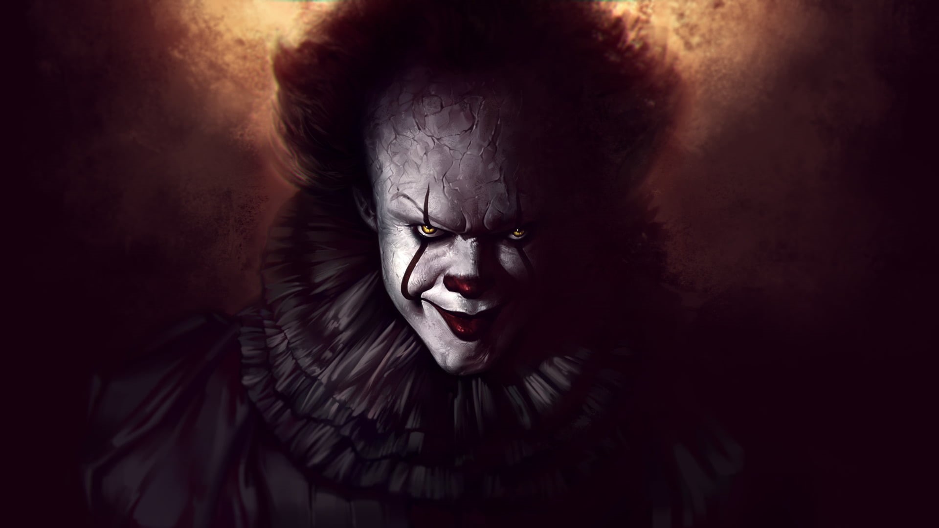 headshot, spooky, anger, negative emotion, aggression, Movie, portrait, emotion, black background, adult, Pennywise (It), looking at camera, It (2017), HD Wallpaper