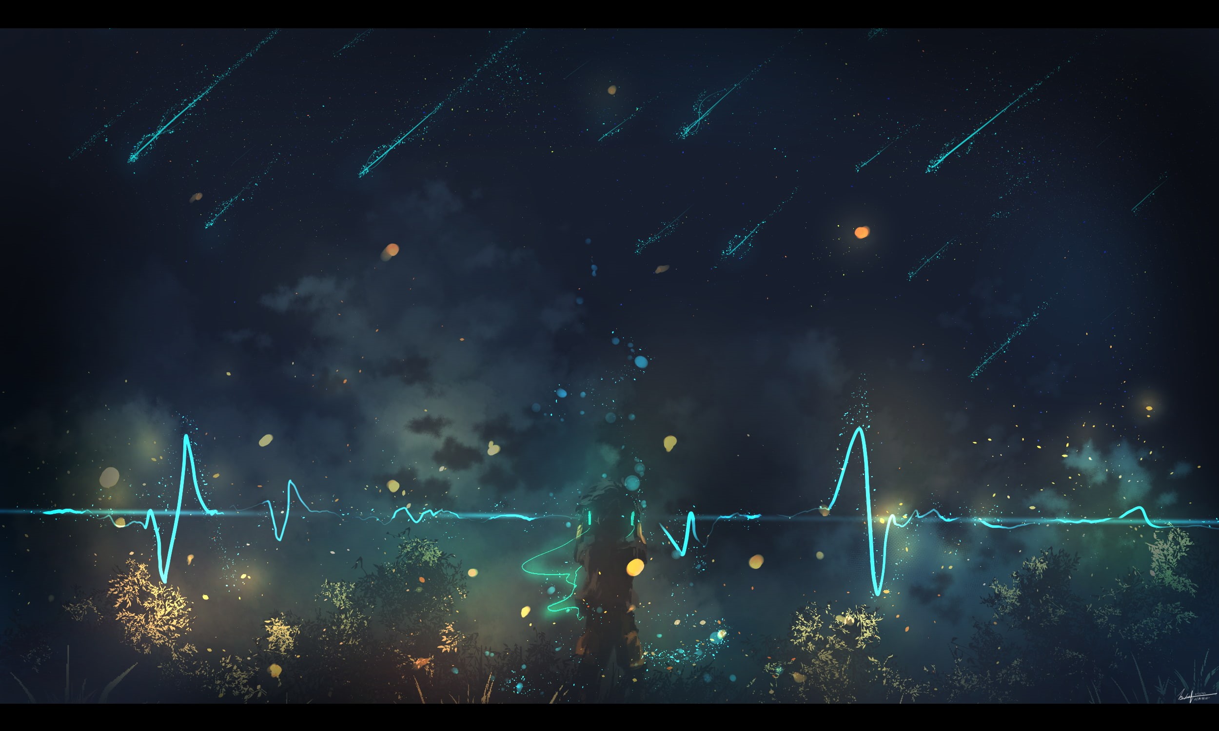 anime, 1080P, loneliness, sky, stars, dark, HD Wallpaper