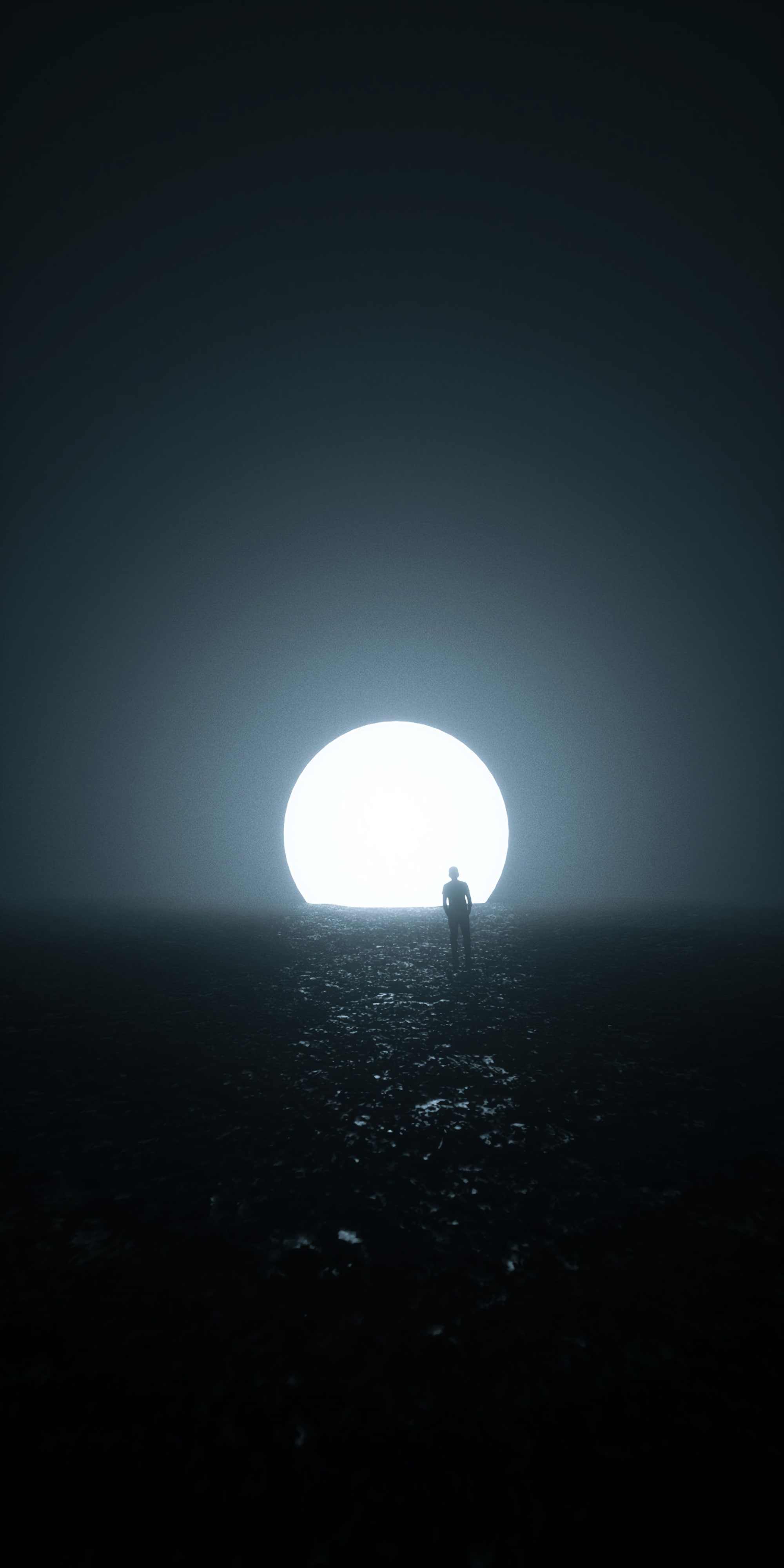 loneliness, silhouette, 4K, bright, emptiness, glowing ball, darkness, Phone HD Wallpaper
