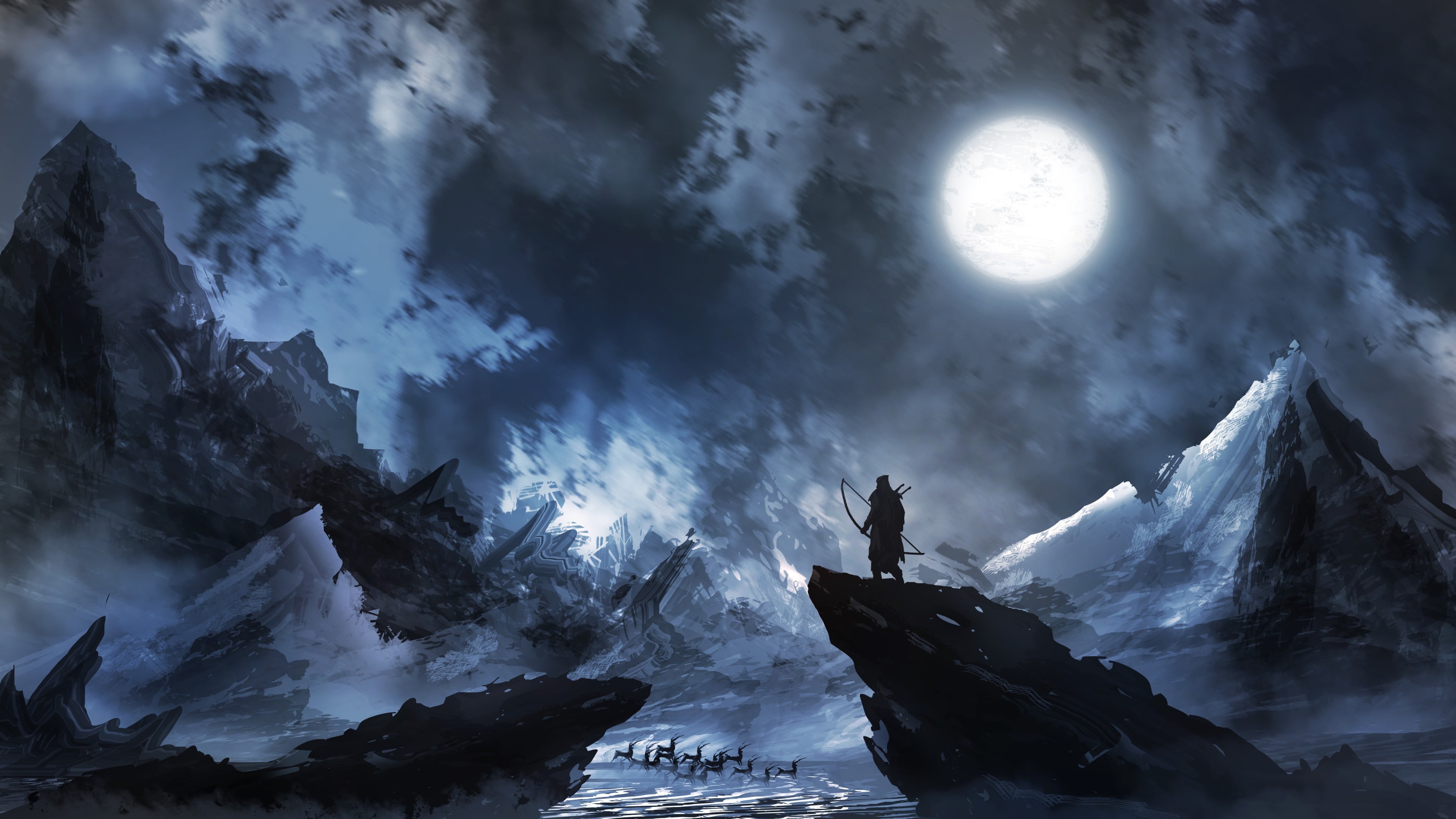 one person, person, holding, beauty in nature, hero, night, lifestyles, rock - object, artwork, real people, rock, sky, hiking, looking into the distance, HD Wallpaper