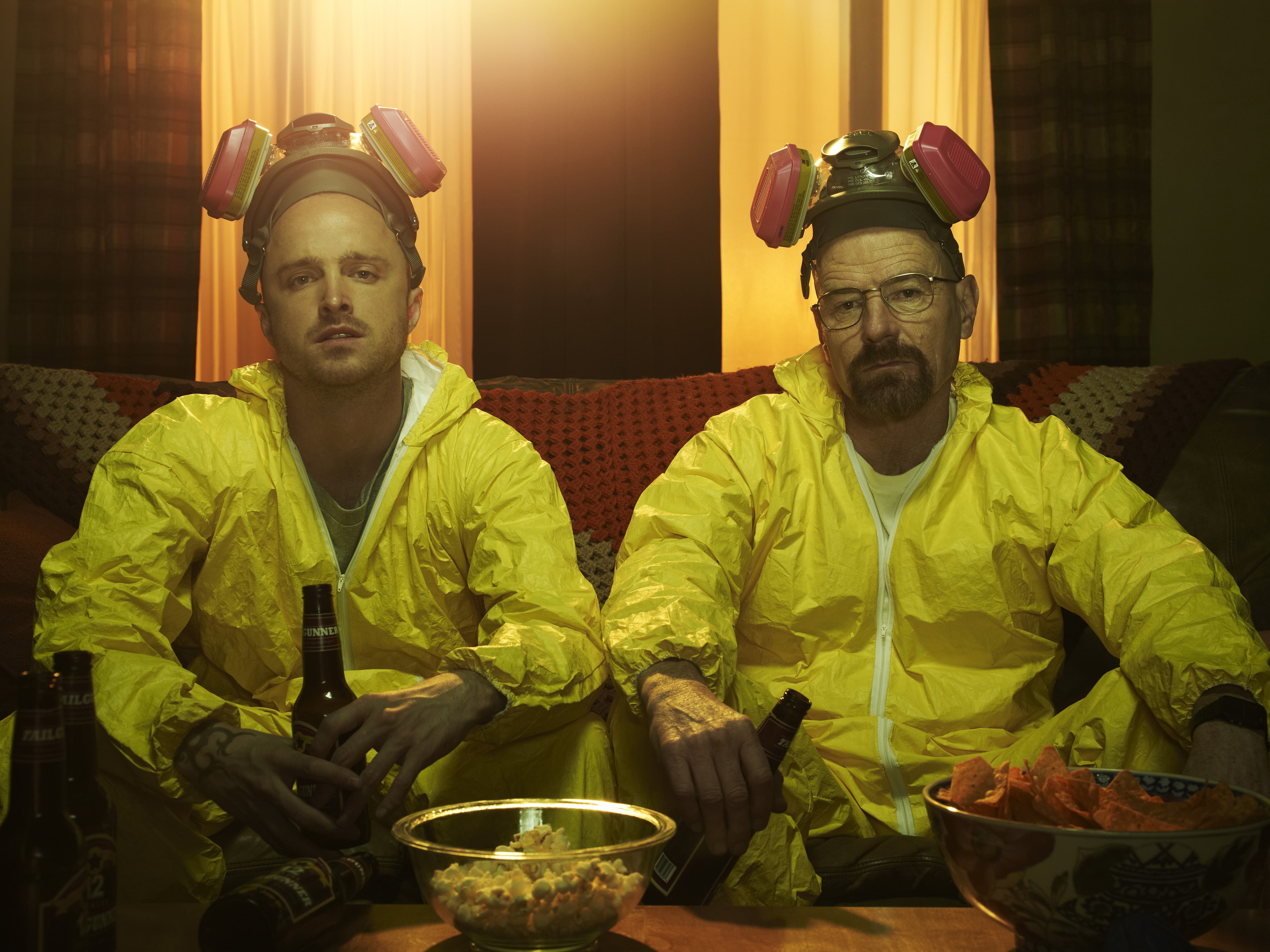 mature men, people, togetherness, Bryan Cranston, lifestyles, men, food, Jesse Pinkman, two people, leisure activity, mature adult, holding, sitting, 2K, HD Wallpaper