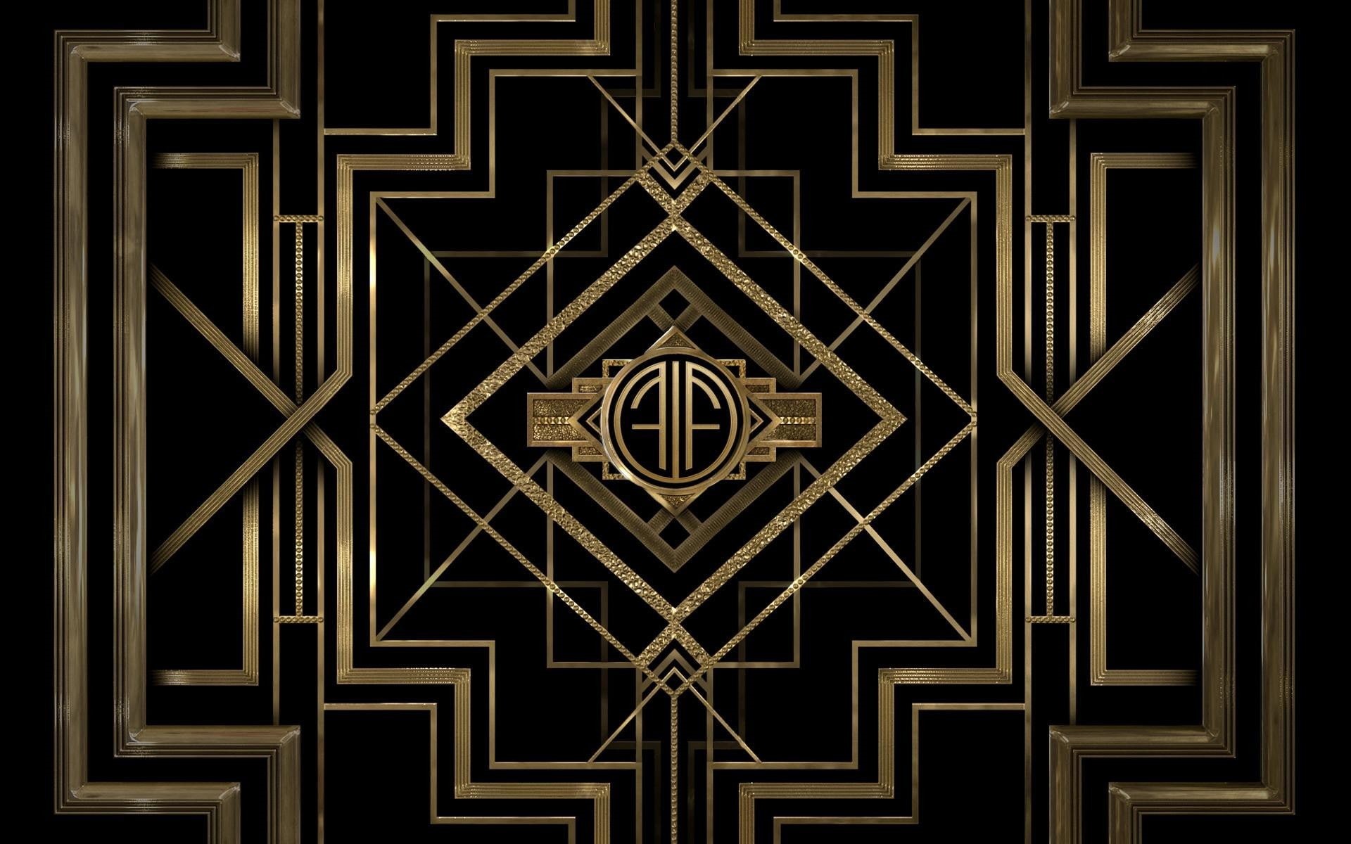 minimalism, gold, pattern, Art Deco, digital art, 1080P, The Great Gatsby, black, HD Wallpaper