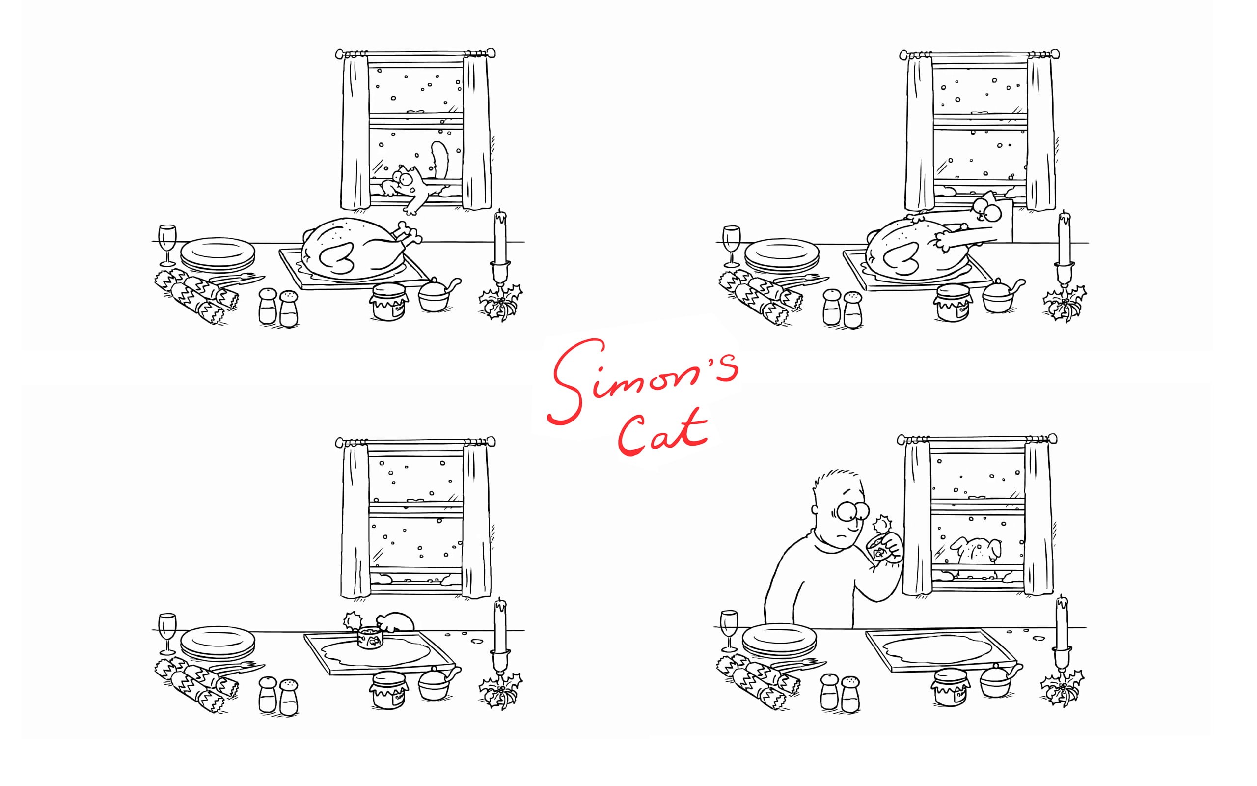 2K, cat, drawing, monochrome, Simons Cat, simple background, comics, HD Wallpaper