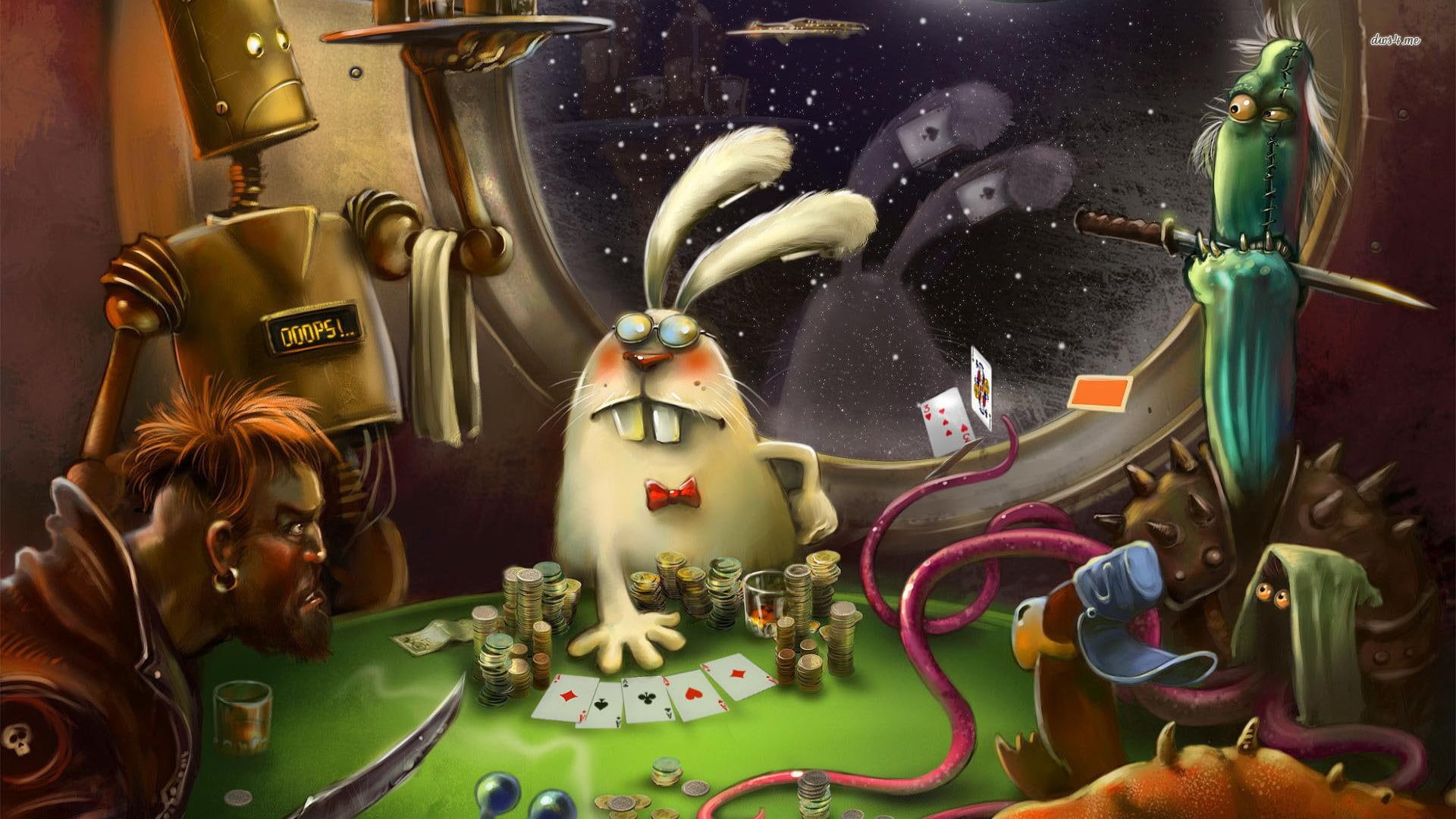 game, animals, digital, 3d and abstract, table, fantasy, poker, winning, money, cards, betting, losing, 1080P, HD Wallpaper
