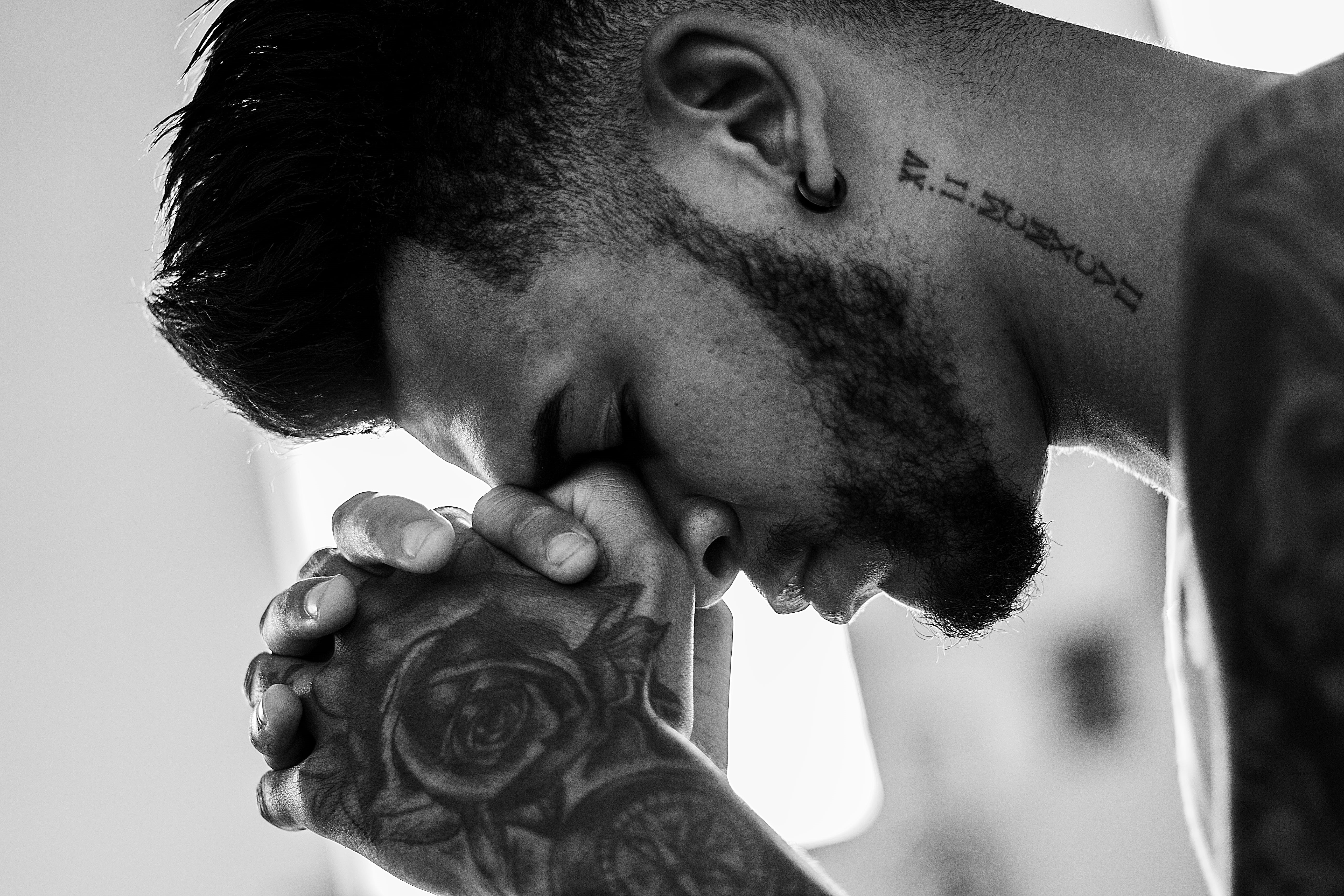emotion, head, guy, religion, human face, person, close-up, contemplation, men, beard, hairstyle, side view, tattooed, looking, young adult, profile view, HD Wallpaper