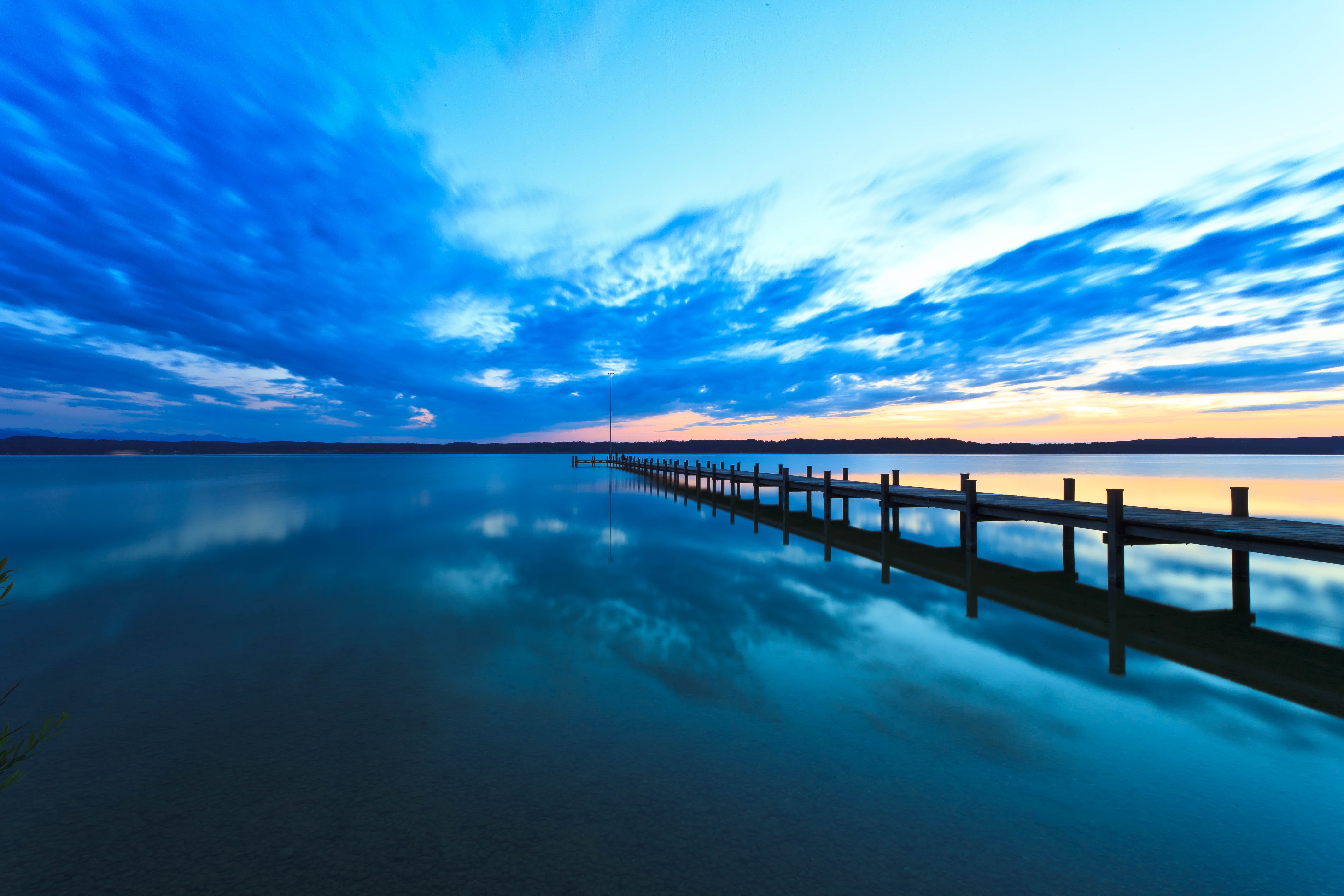 body of water, golden hour, Canon 5d MKII, black, outdoors, Sky, hour, placid, beach, jetty, summer, body, dock, clouds, wood - Material, black lake, golden, HD Wallpaper