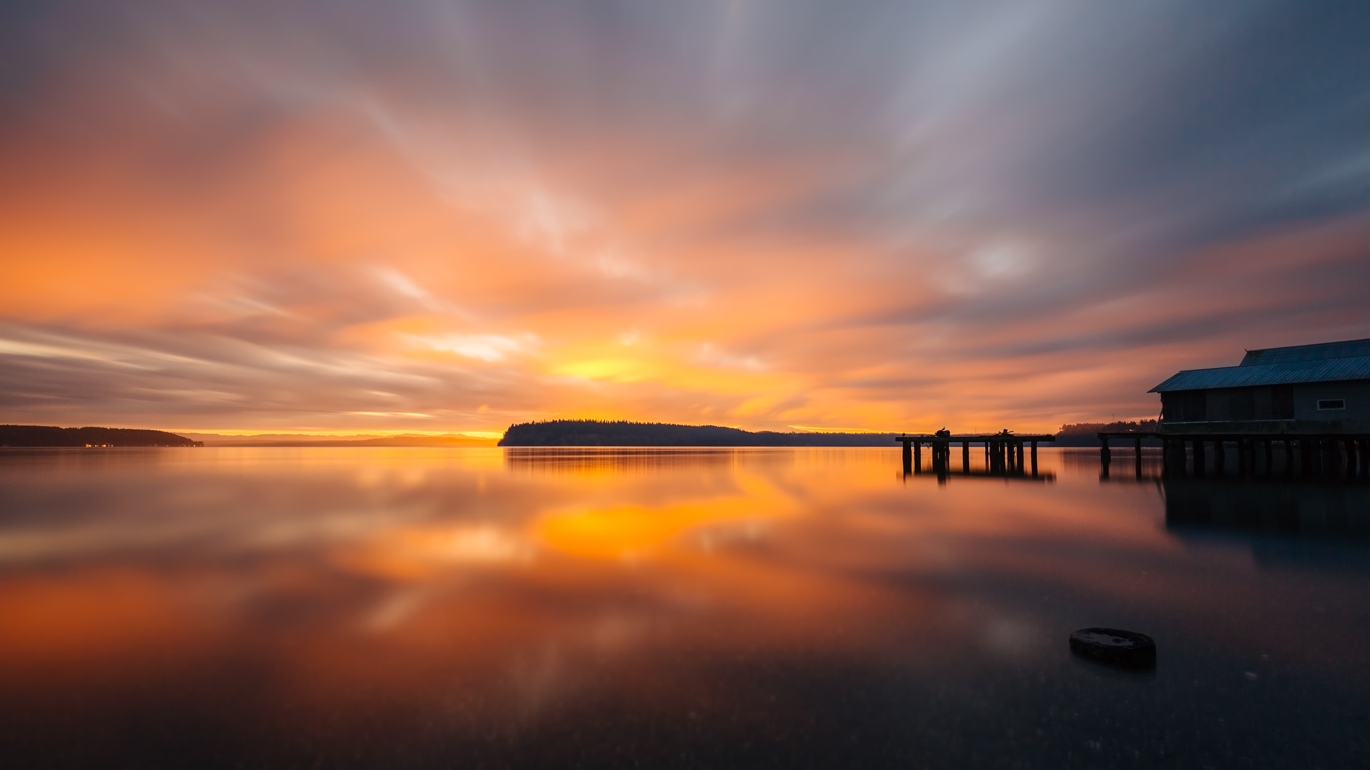 reflection, B+W, Canon EOS 5D Mark III, sky, photo, sunrise, sunset, long exposure, Canon EF, dusk, beach, sun, lake, colorful, sea, near, 35mm, house, HD Wallpaper