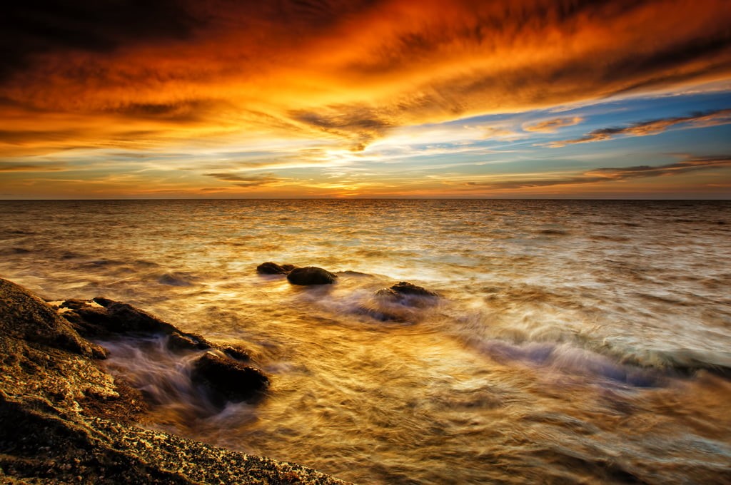 sea, scenics, dawn, beauty In Nature, borneo, Remember That, 480P, horizon Over Water, sunset, wave, sony alpha, hour, summer, sky, nature, coastline, HD Wallpaper