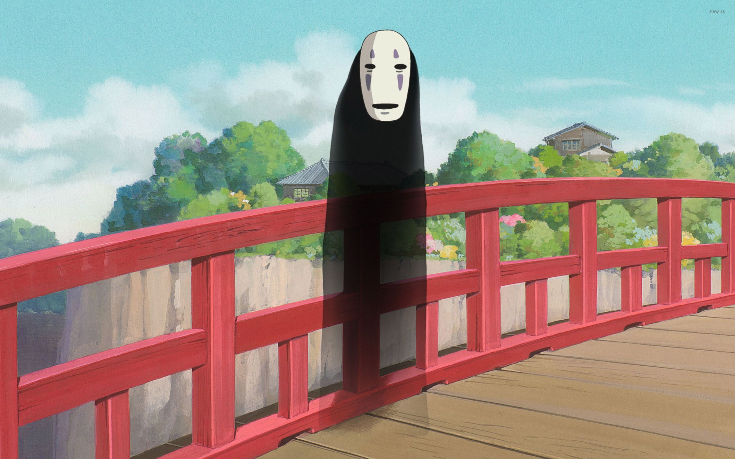 railing, metal, anime, artwork, connection, cloud - sky, plant, bridge, outdoors, 2K, day, building exterior, bridge - man made structure, mask, nature, HD Wallpaper