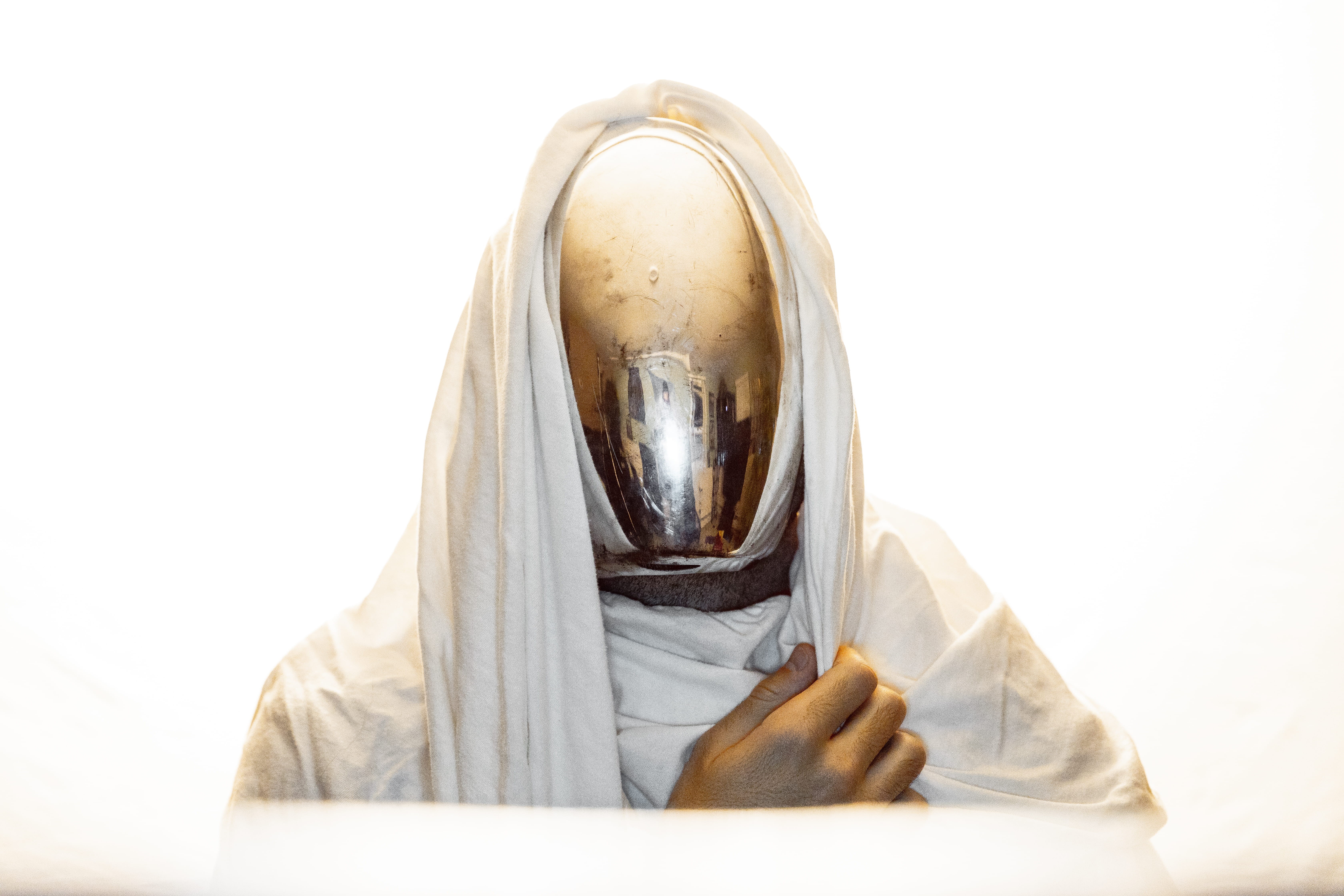 portrait, front view, figure, studio shot, robe, faceless, spirituality, textile, adult, obscured face, one person, unrecognizable person, men, indoors, HD Wallpaper