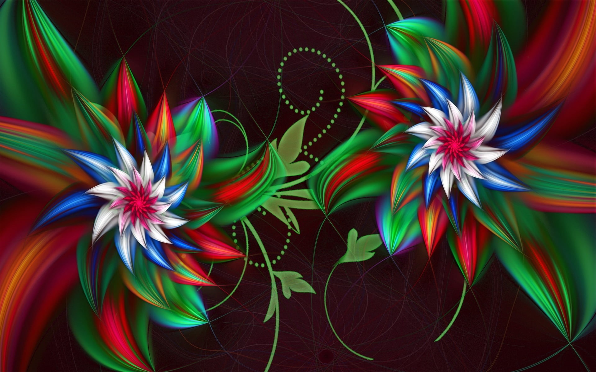 3d, full frame, art, chaos, shiny, painted Image, black background, curve, color Image, vector, vibrant Color, creativity, elegance, abstract, 1080P, flowers, HD Wallpaper