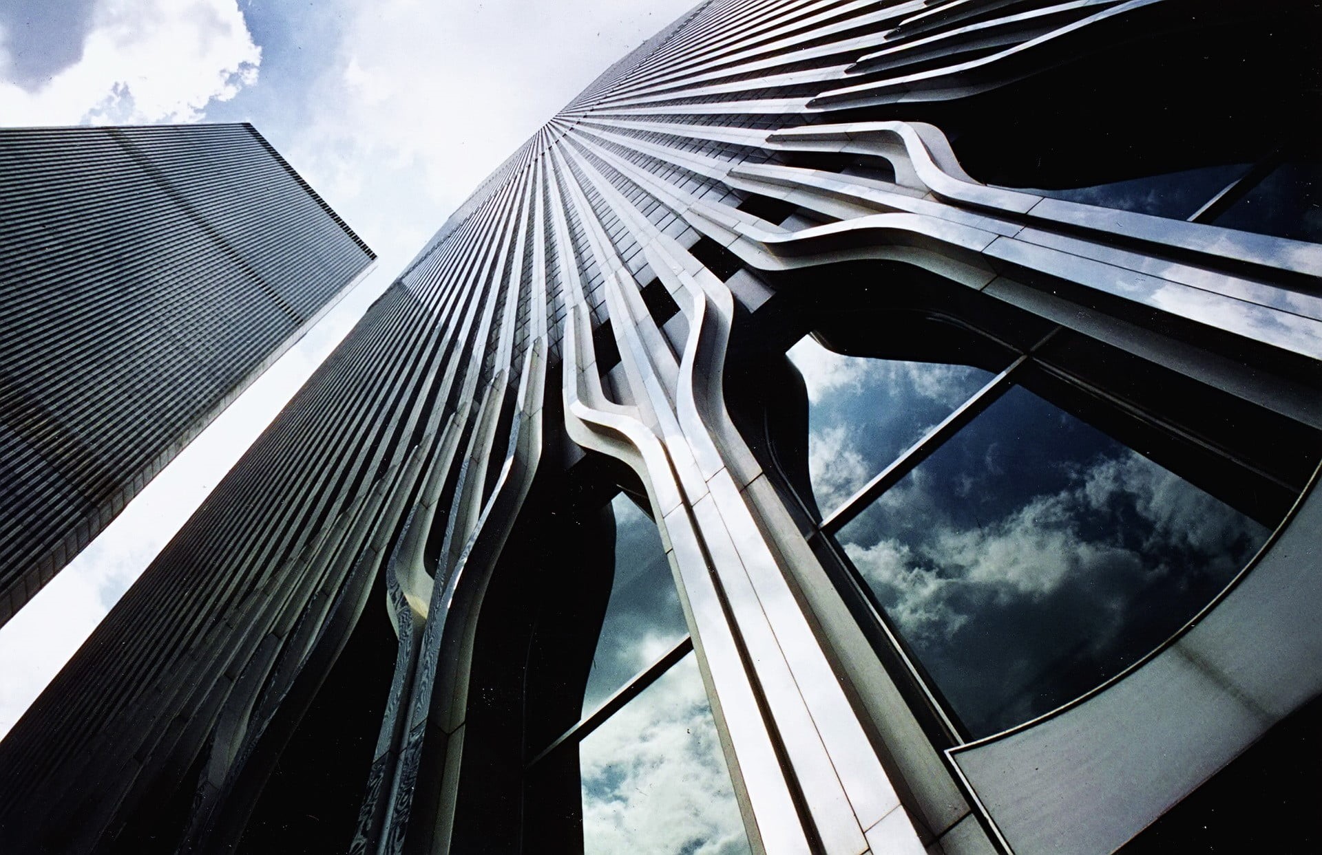 building, rise, building exterior, angle, bridge, office building exterior, low, high, nature, financial district, connection, no people, sky, built structure, HD Wallpaper