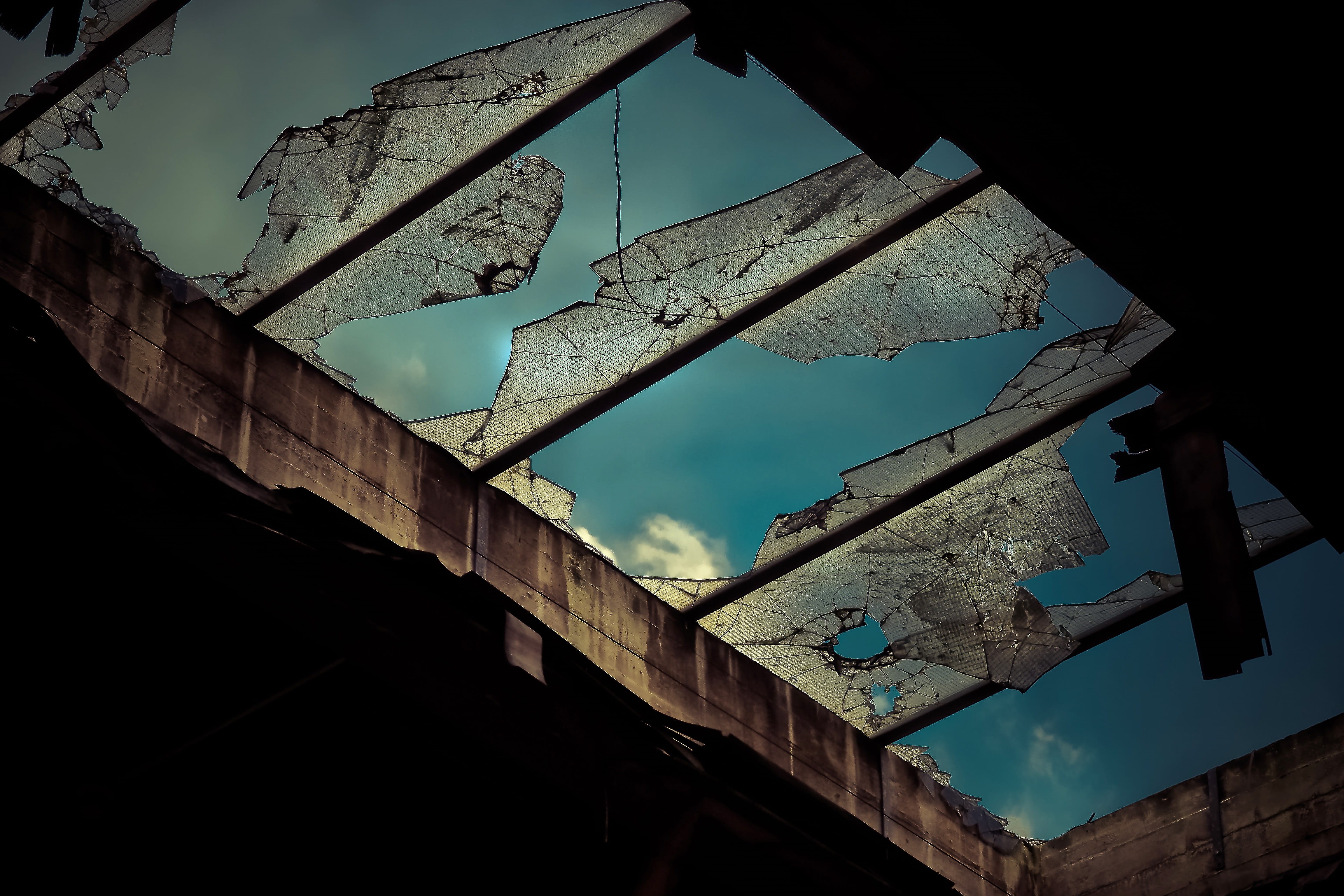 skylight, wall painting, destruction, industrial plant, pforphoto, day, transient, transience, past, wall - building feature, gloomy, built structure, destroyed, HD Wallpaper