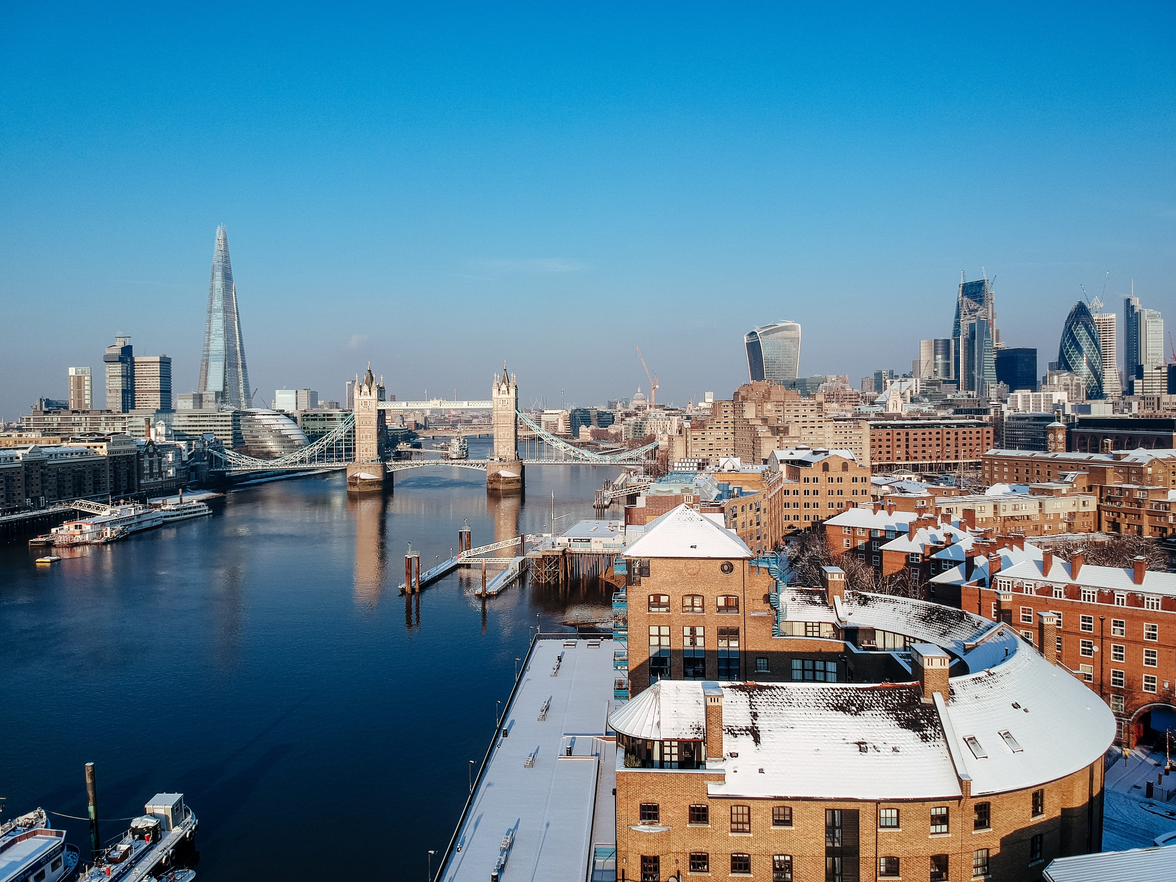 architecture, london, vessel, financial district, sky, 4K, united kingdom, tourism, marina, built structure, the shard, tower bridge, nature, travel destinations, HD Wallpaper