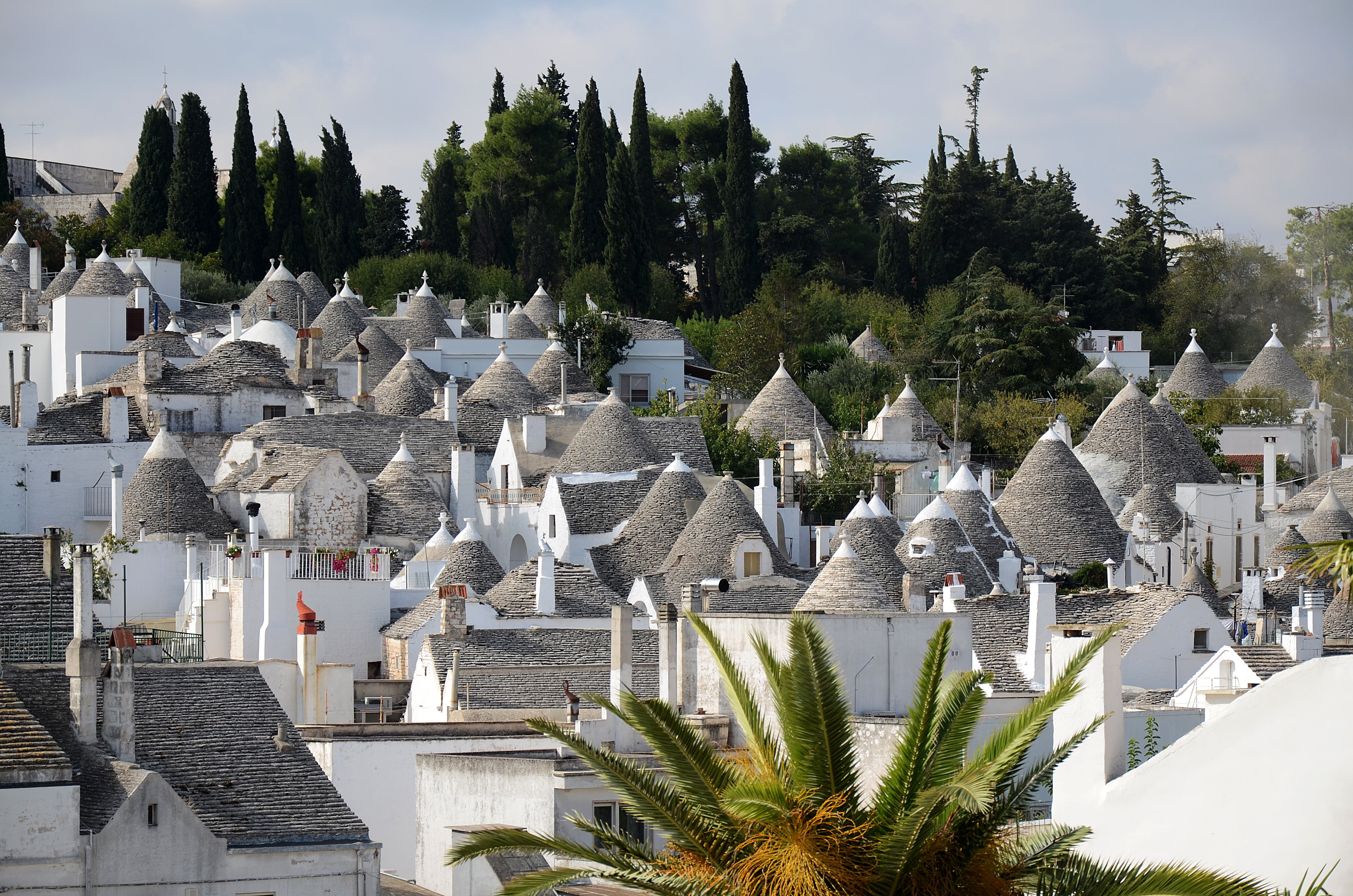 4K, water, building exterior, day, house, pouilles, architecture, tree, building, view, high, no people, trulli, angle, high angle view, alberobello, city, HD Wallpaper