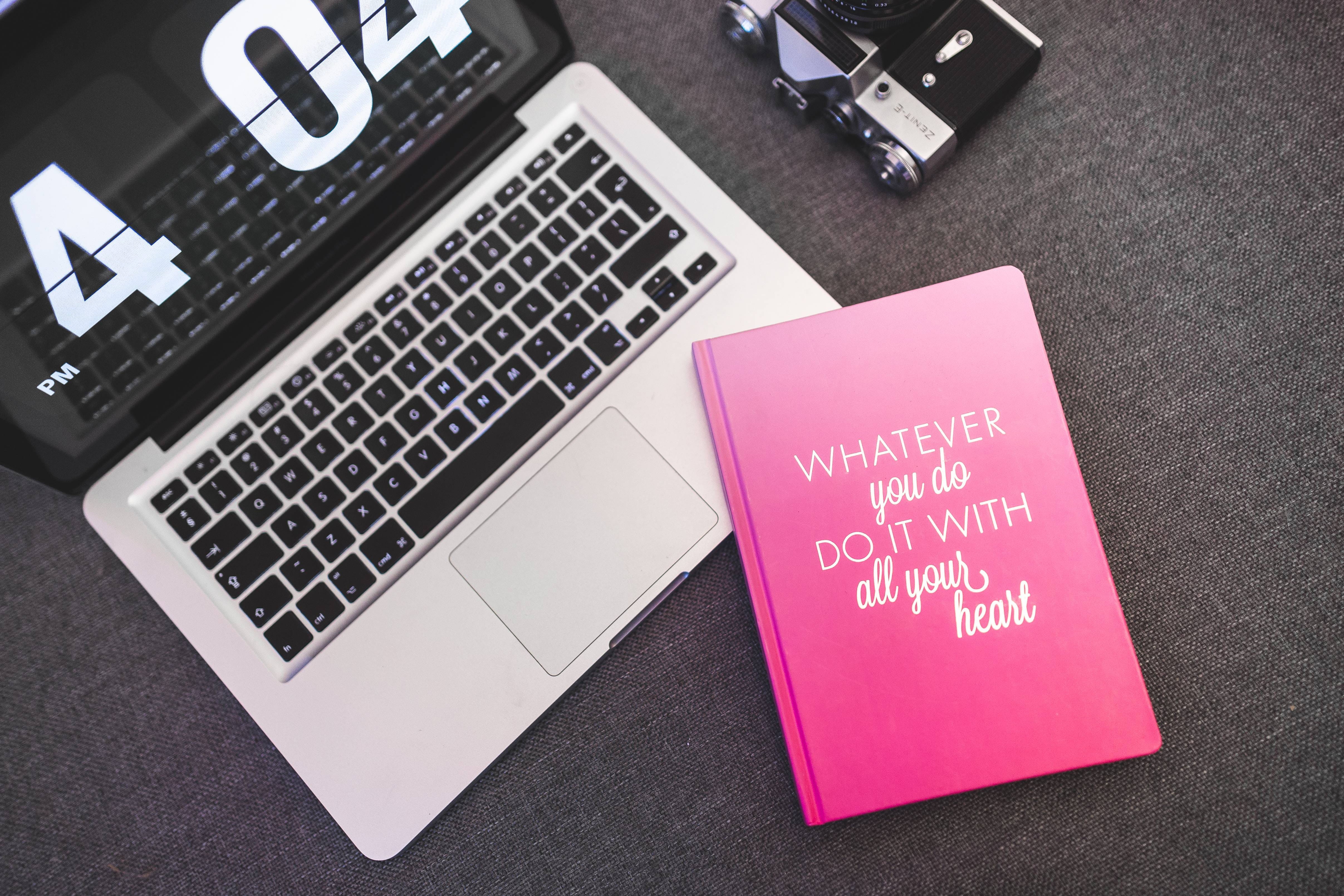 business, message, wireless technology, connection, close-up, notebook, Pink, text, silver, camera, communication, indoors, keyboard, high angle view, table, HD Wallpaper