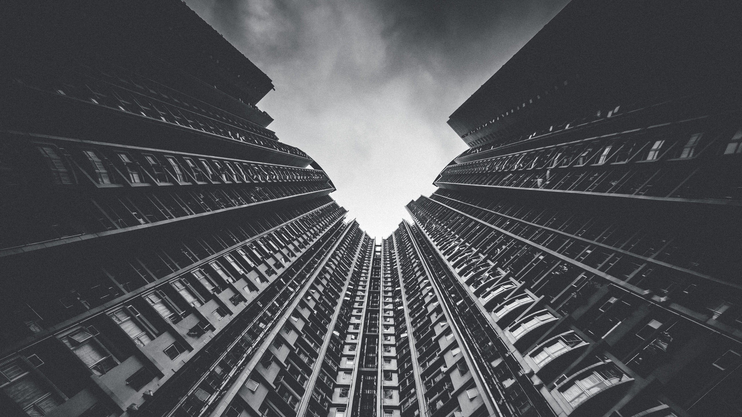office building exterior, view, perspective, hypebeast, lifestyle, city life, construction industry, building exterior, bnw, downtown district, no people, HD Wallpaper