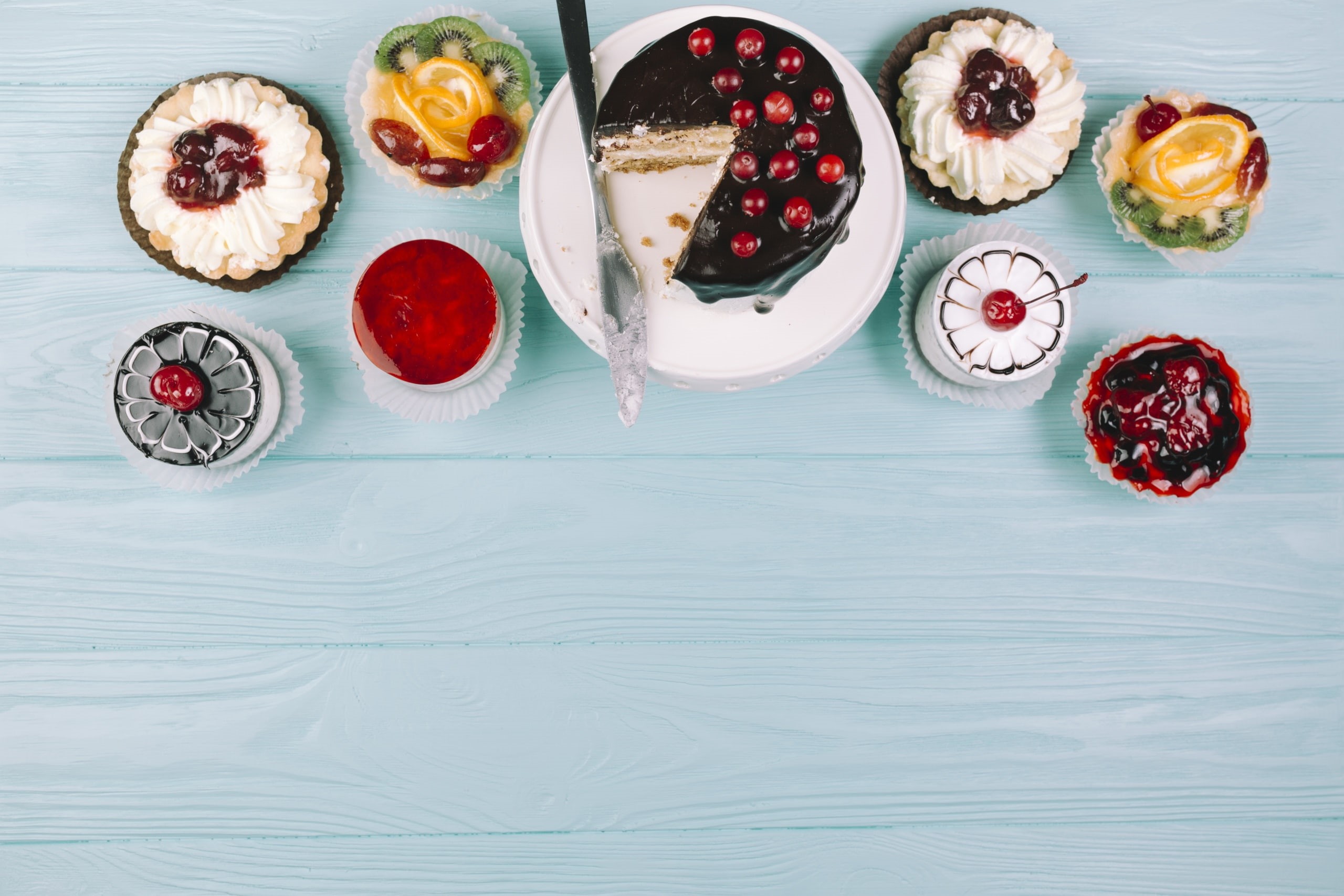 sweets, cake, 2K, dessert, food, blue, HD Wallpaper