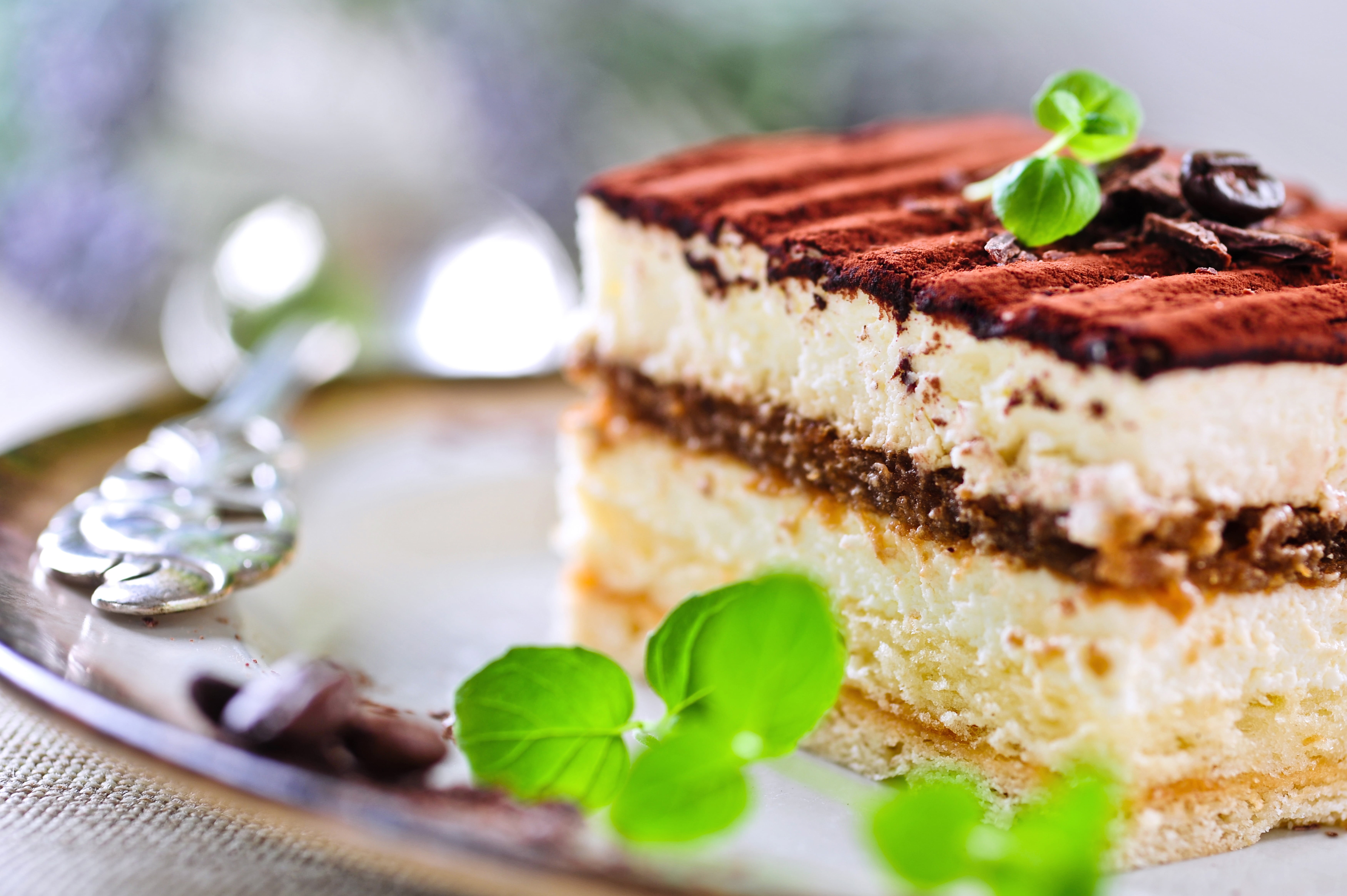 food, leaf, chocolate, slice, close-up, kitchen utensil, herb, sweet, slice of cake, mint, sweets, no people, temptation, plant part, plate, biscuit, eating utensil, HD Wallpaper