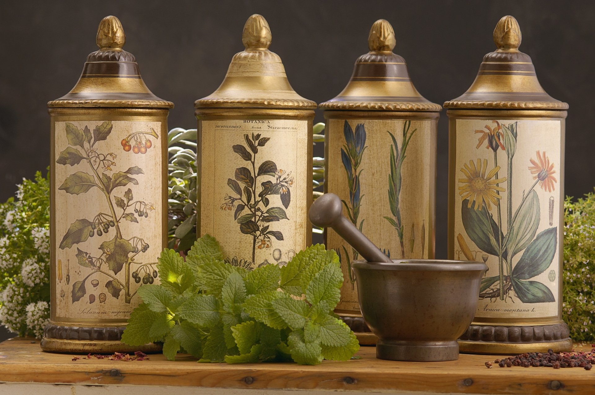 Herbs and Spices, Food, choice, herb, 1080P, text, studio shot, plant, wood - material, herbal medicine, container, floral pattern, script, medicine, art and craft, HD Wallpaper