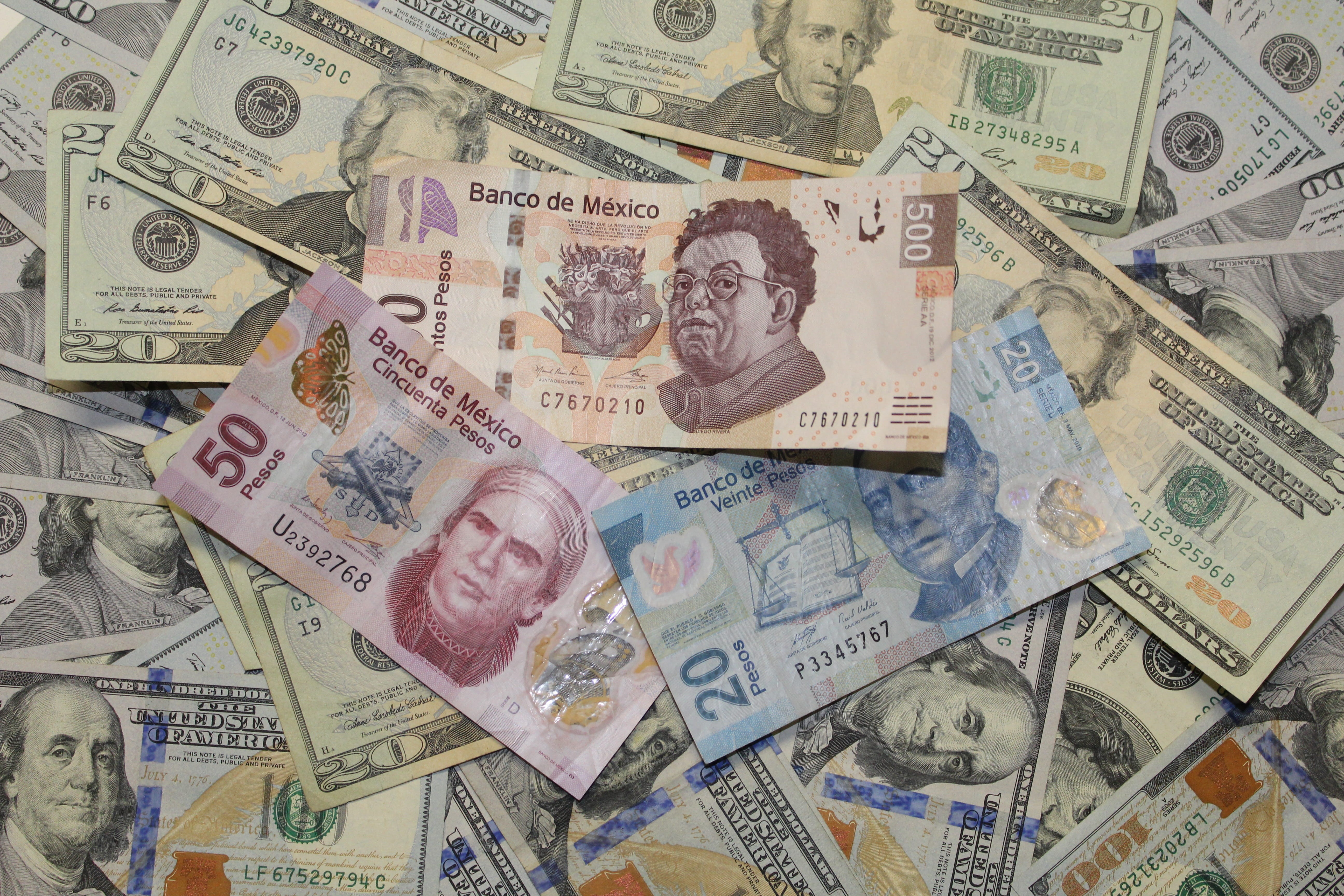 variation, 20, economy, 50, choice, human representation, dollar sign, wealth, business, banknotes, paper currency, male likeness, mxn, Peso, full frame, HD Wallpaper