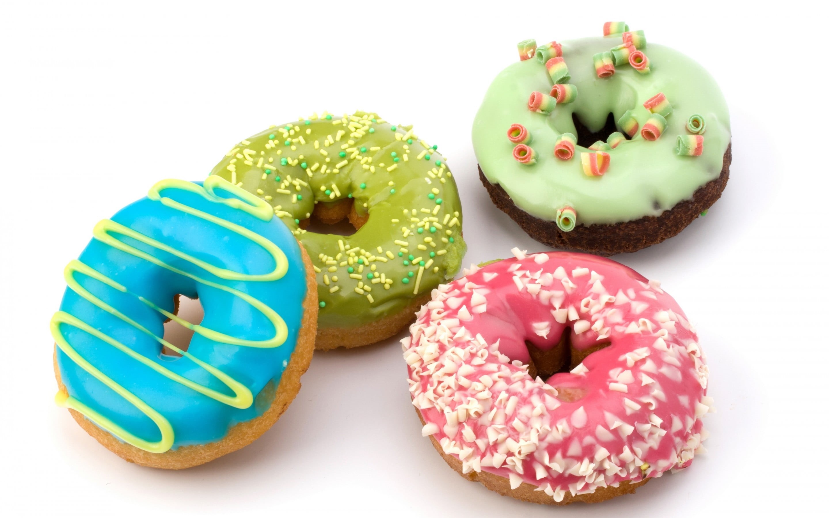 gourmet, cut out, refreshment, snack, pink Color, variation, green Color, cookie, dessert, food And Drink, donut, sugar, food, breakfast, close-up, cake, HD Wallpaper