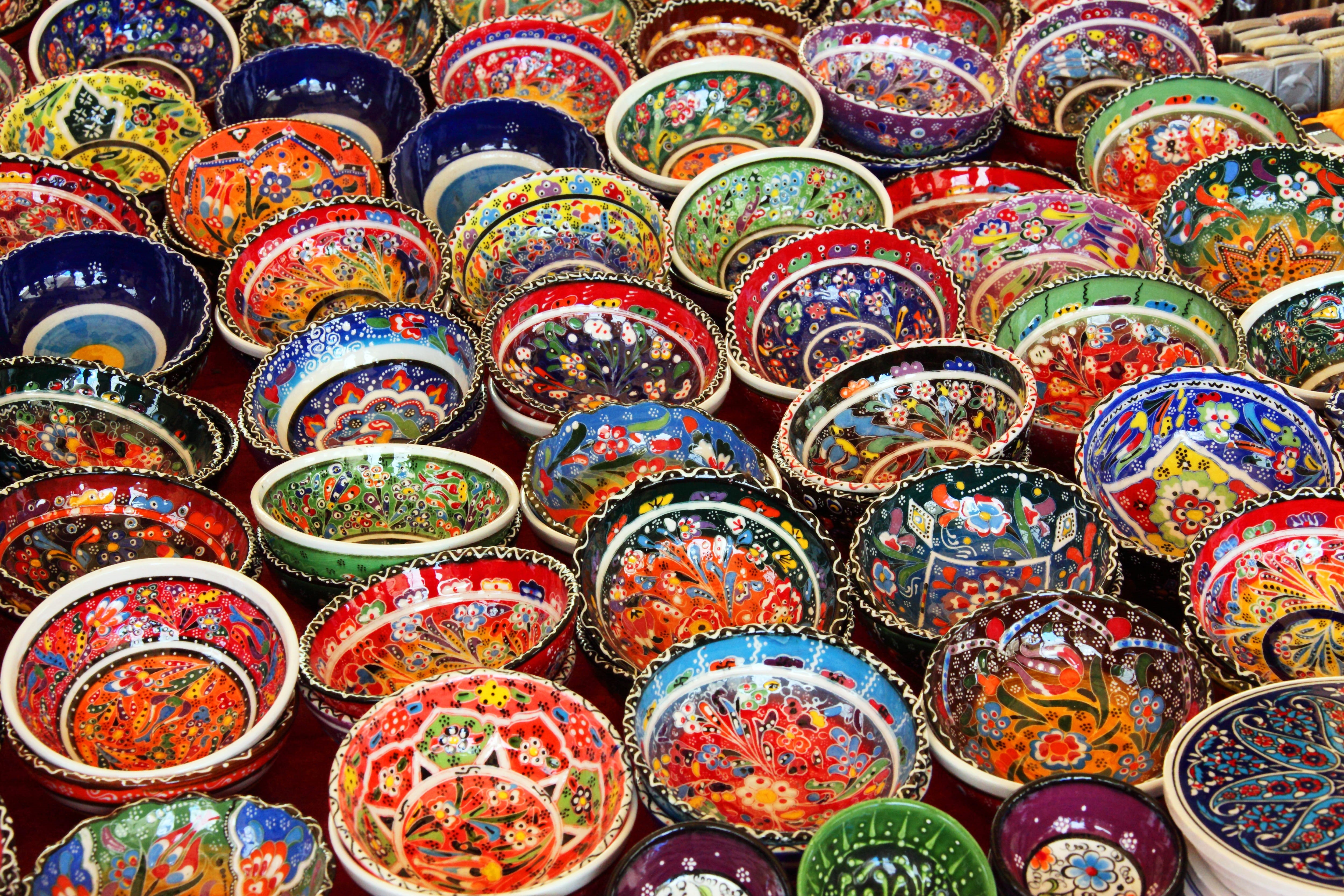 pattern, bowl, still life, sale, art and craft, abundance, decor, bowls, full frame, repetition, assorted, retail, 4K, ceramic, art, consumerism, large group of objects, HD Wallpaper