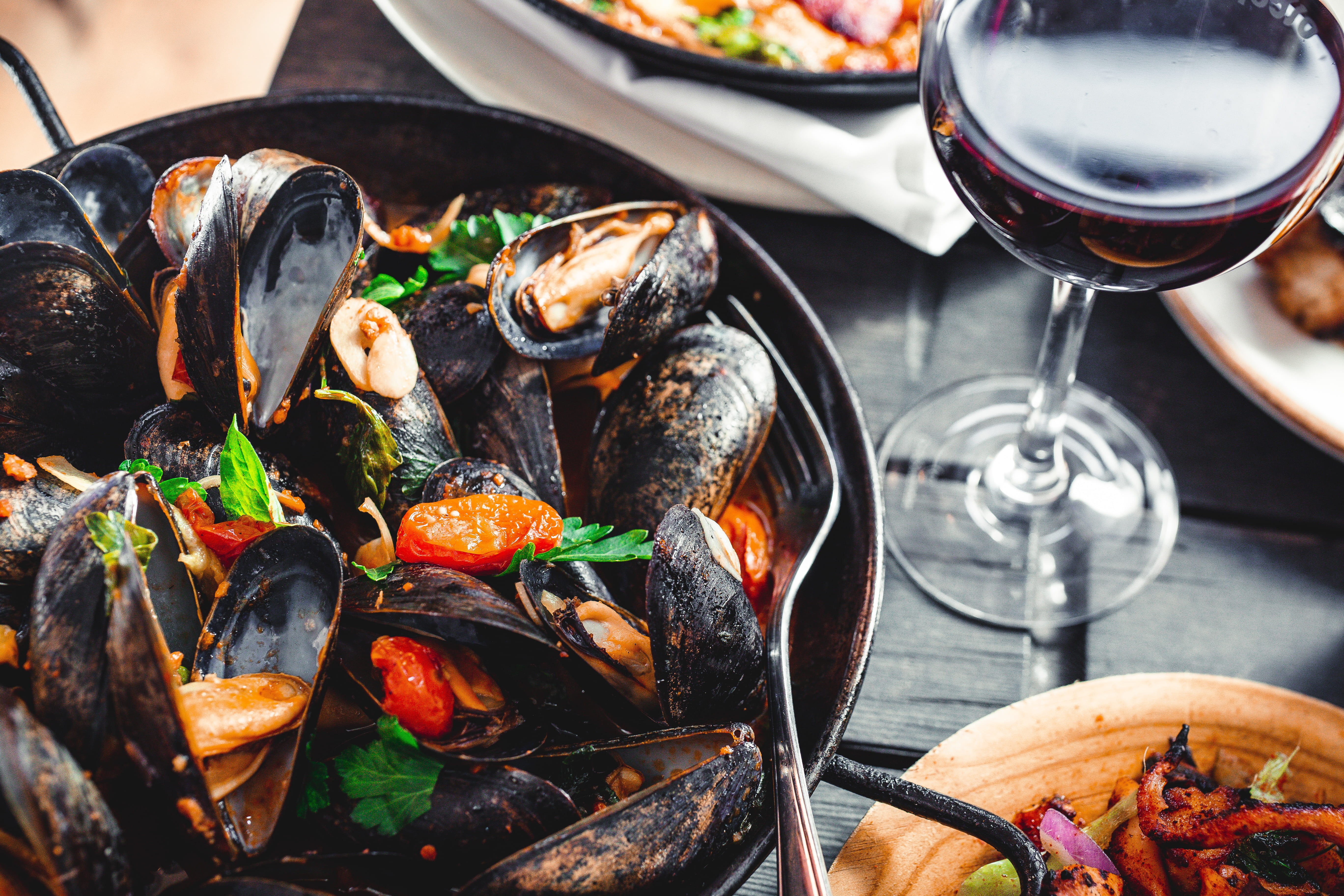 table, 5K, dinner, glass, food and drink, freshness, high angle view, plate, seafood, ready-to-eat, wellbeing, close-up, indoors, refreshment, healthy eating, HD Wallpaper